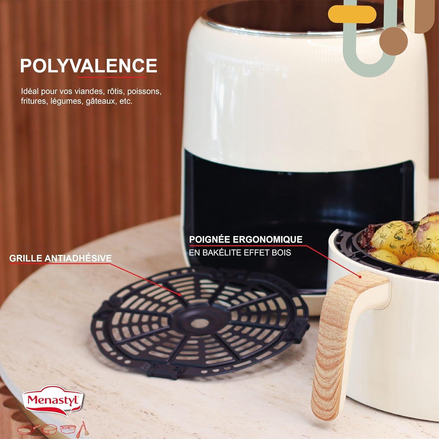 imageMENASTYL Friteuse sans huile air chaud Colorama Cladon sans PFAS 45L 8 programmes Temprature jusqu 200C Minuterie 1 heure Panier et grille compatibles lavevaisselle 6025001Rose