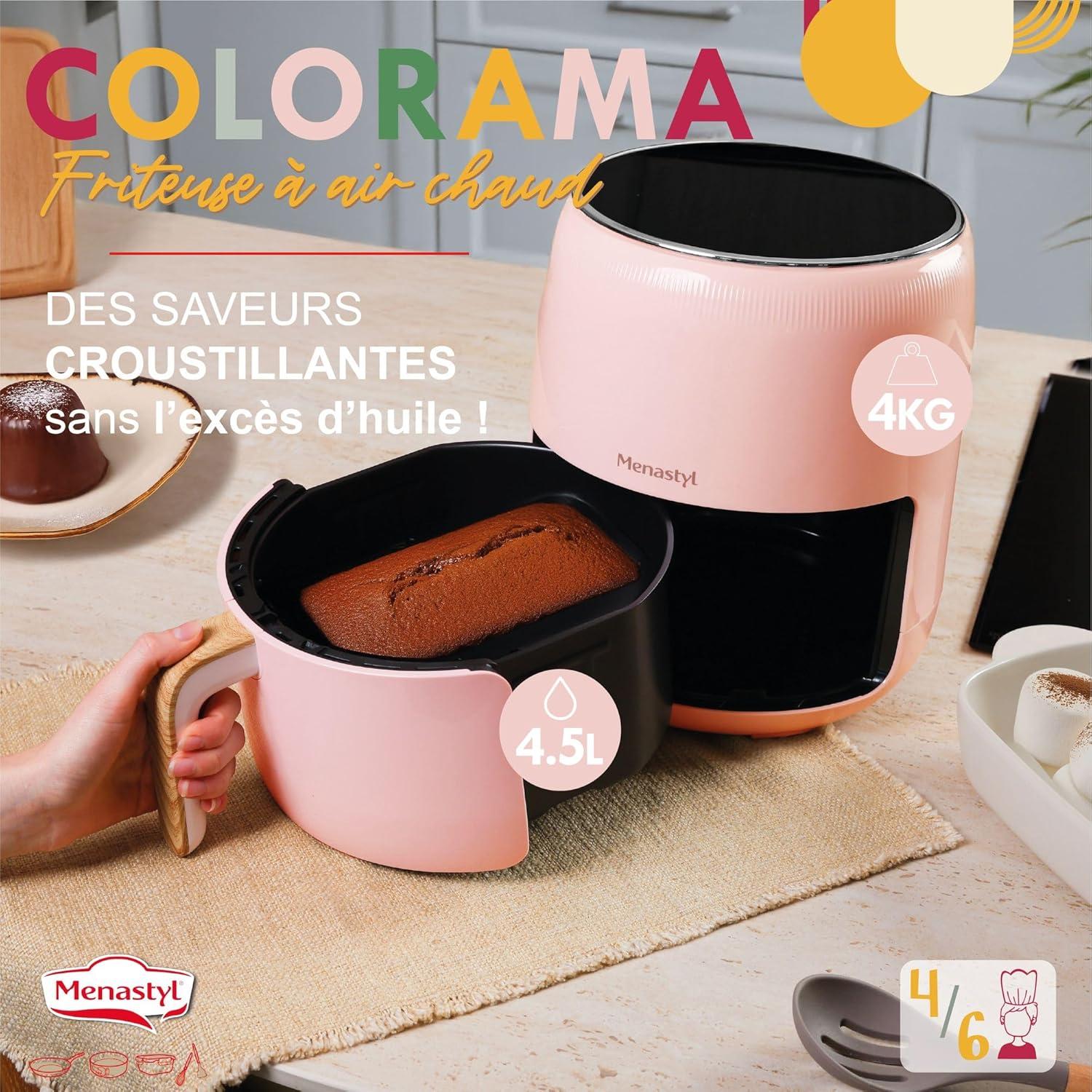 imageMENASTYL Friteuse sans huile air chaud Colorama Cladon sans PFAS 45L 8 programmes Temprature jusqu 200C Minuterie 1 heure Panier et grille compatibles lavevaisselle 6025001Rose