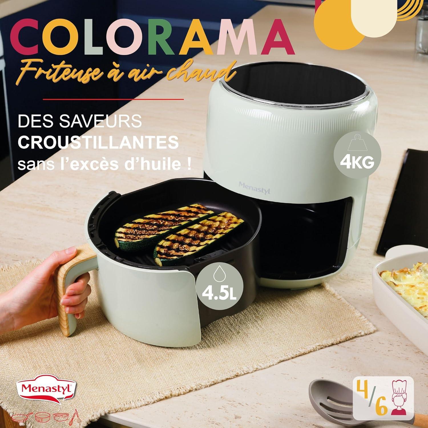 imageMENASTYL Friteuse sans huile air chaud Colorama Cladon sans PFAS 45L 8 programmes Temprature jusqu 200C Minuterie 1 heure Panier et grille compatibles lavevaisselle 6025001Cladon