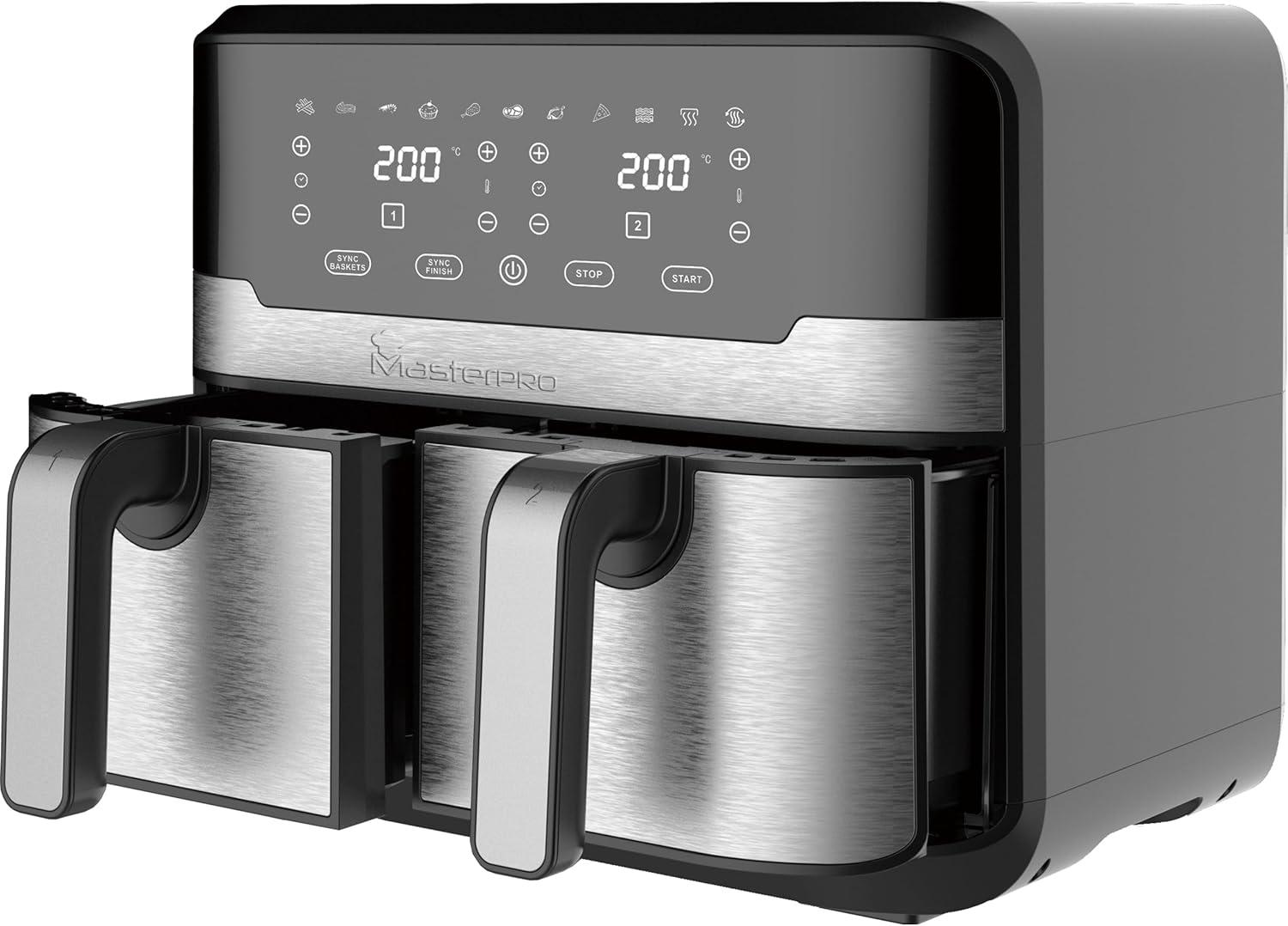 imageMasterPRO Rocket Duo 900 Friteuse sans Huile Noir Contenance 9 L et 2100 W Avec cran LED Tactile et Panier Antiadhsif Friteuse air 11 Fonctions en 1