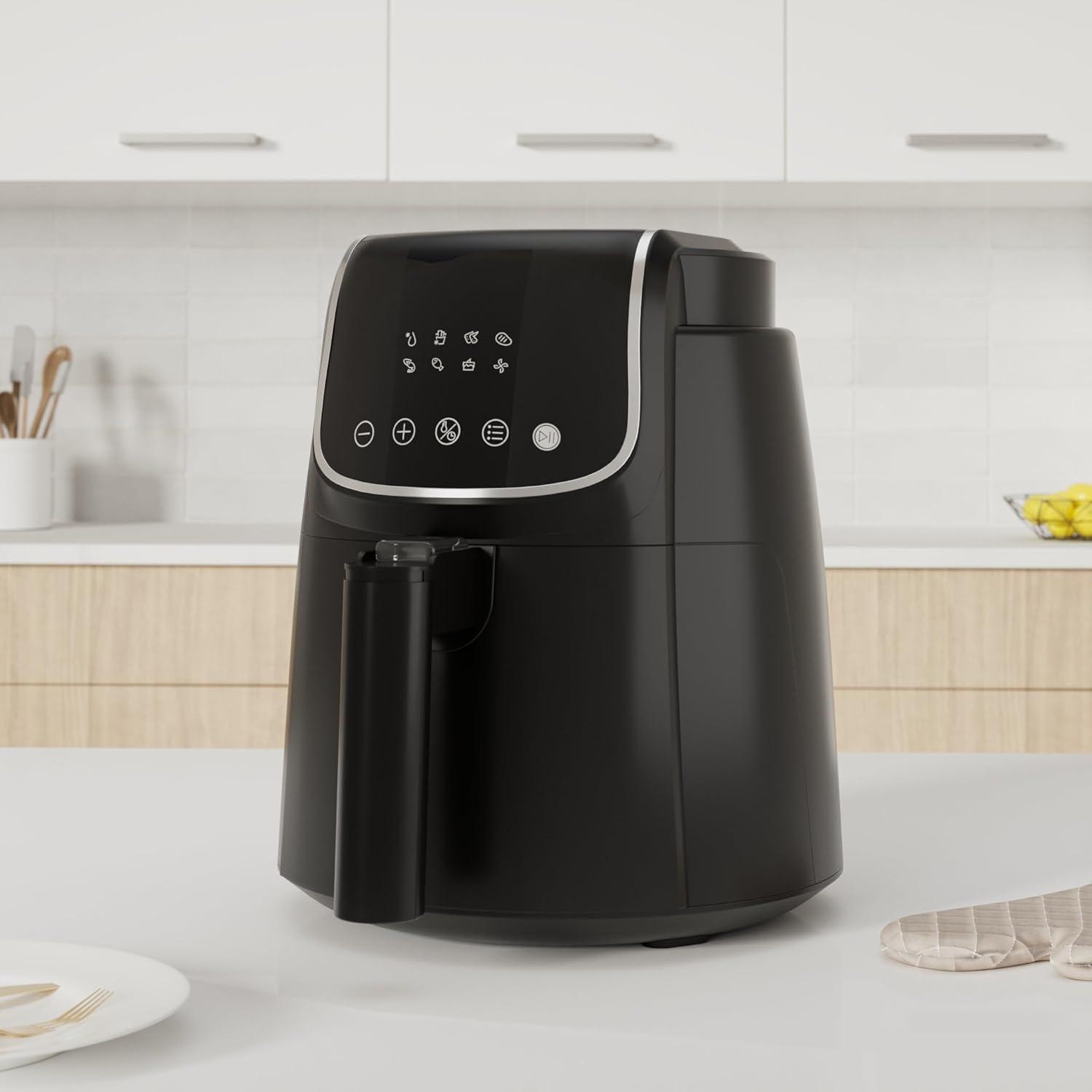 imageMidea Friteuse Air Chaud 2L Compacte 12 Programmes Air Fryer 80200C Panier Antiadhsif Lavable 1150W Sans BPA Idal Petites Cuisines NoirNoir