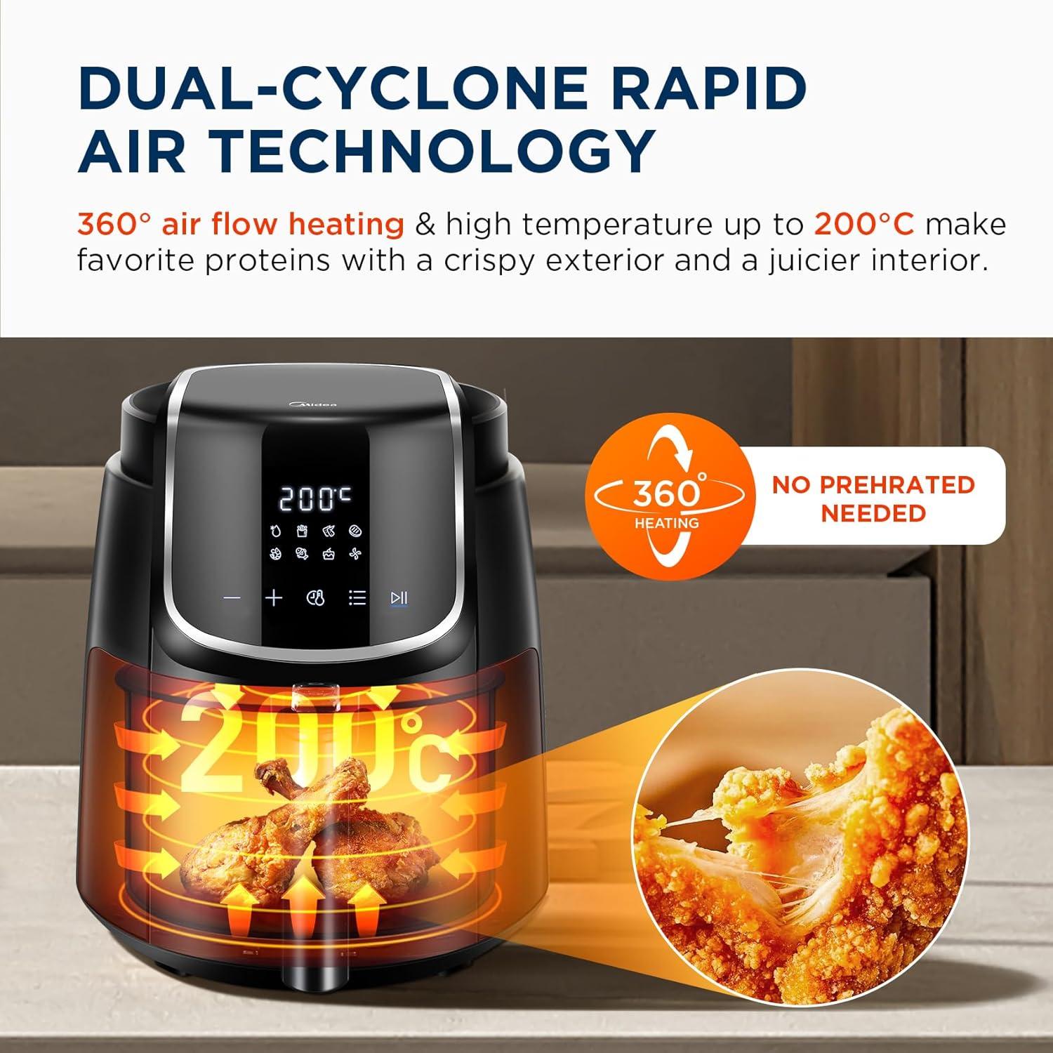 imageMidea Friteuse Air Chaud 2L Compacte 12 Programmes Air Fryer 80200C Panier Antiadhsif Lavable 1150W Sans BPA Idal Petites Cuisines NoirNoir