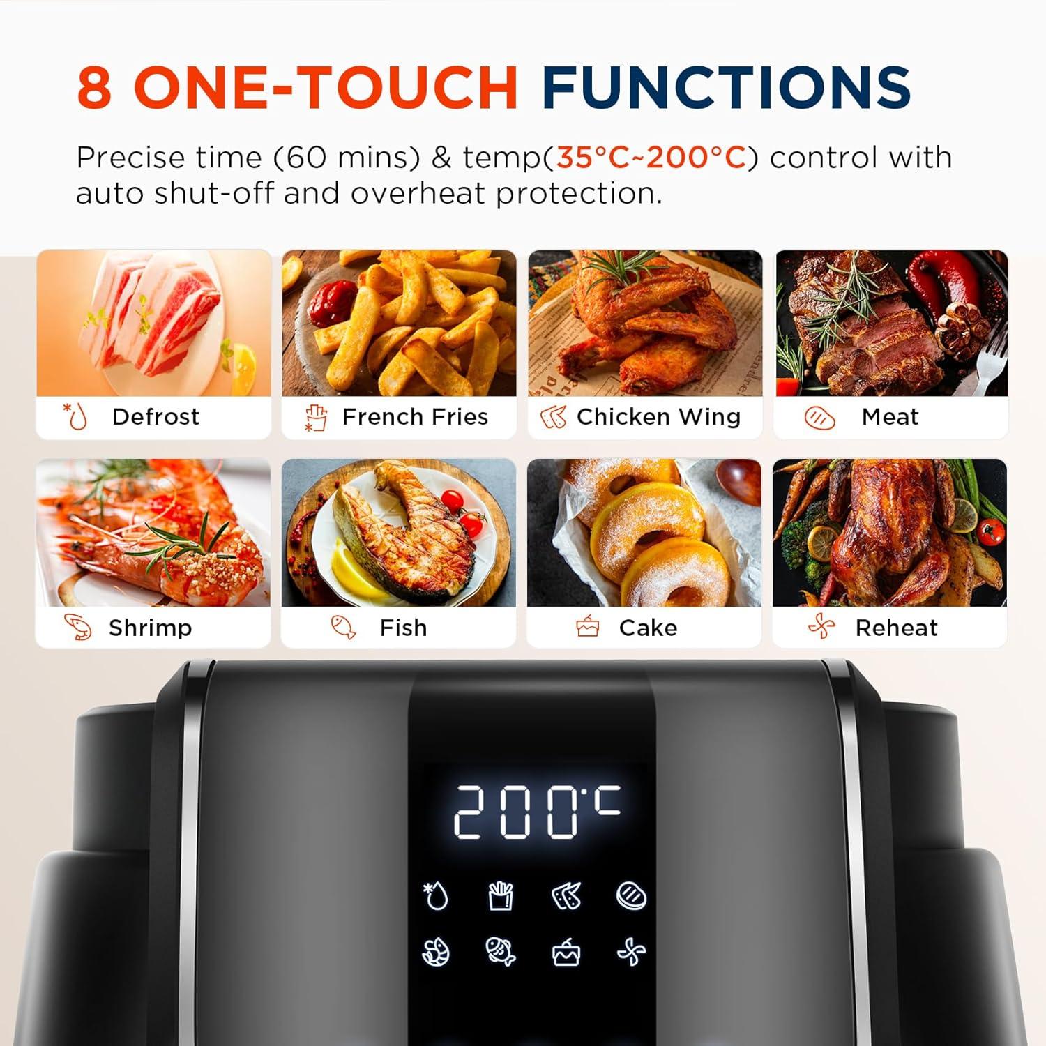 imageMidea Friteuse Air Chaud 2L Compacte 12 Programmes Air Fryer 80200C Panier Antiadhsif Lavable 1150W Sans BPA Idal Petites Cuisines NoirNoir