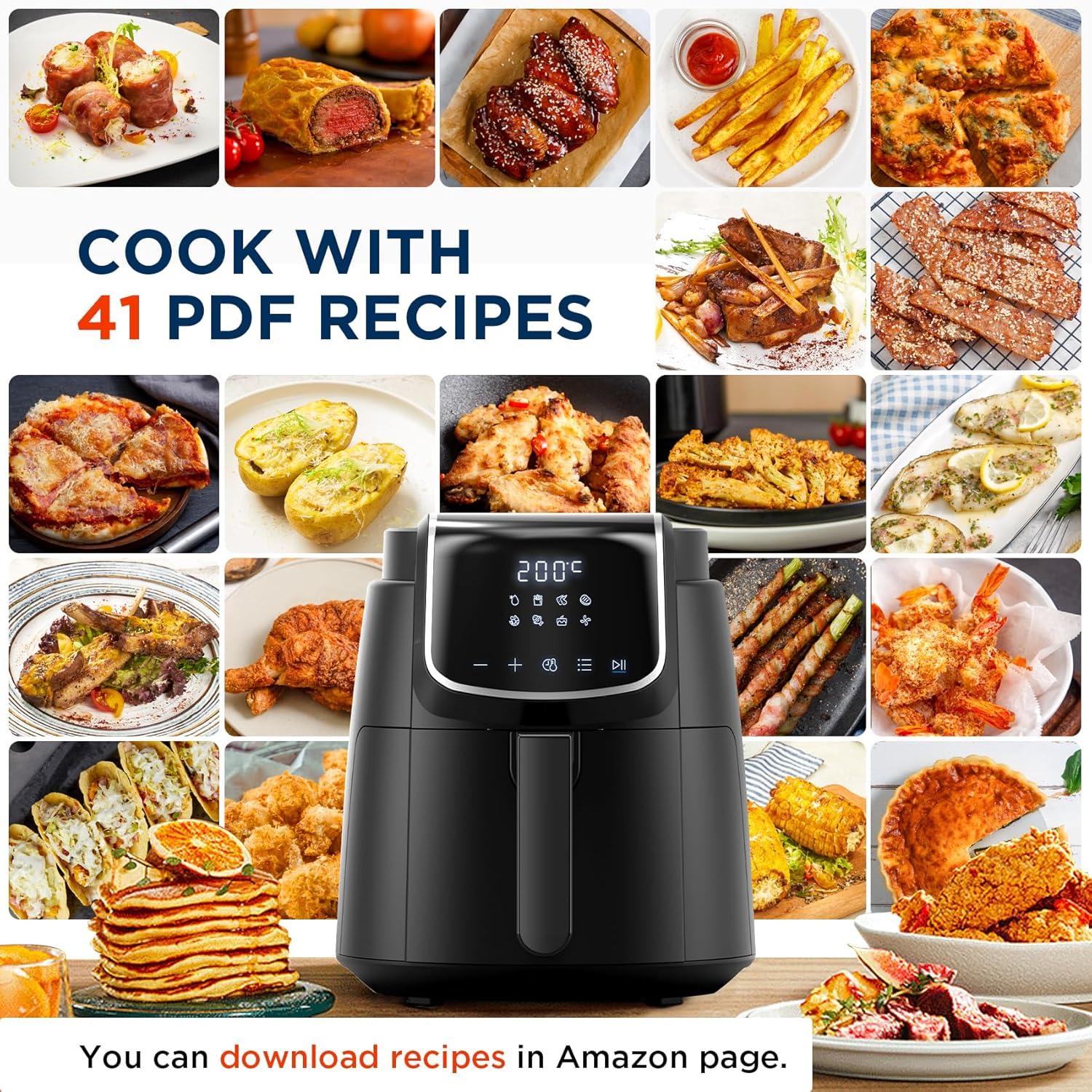 imageMidea Friteuse Air Chaud 2L Compacte 12 Programmes Air Fryer 80200C Panier Antiadhsif Lavable 1150W Sans BPA Idal Petites Cuisines NoirNoir