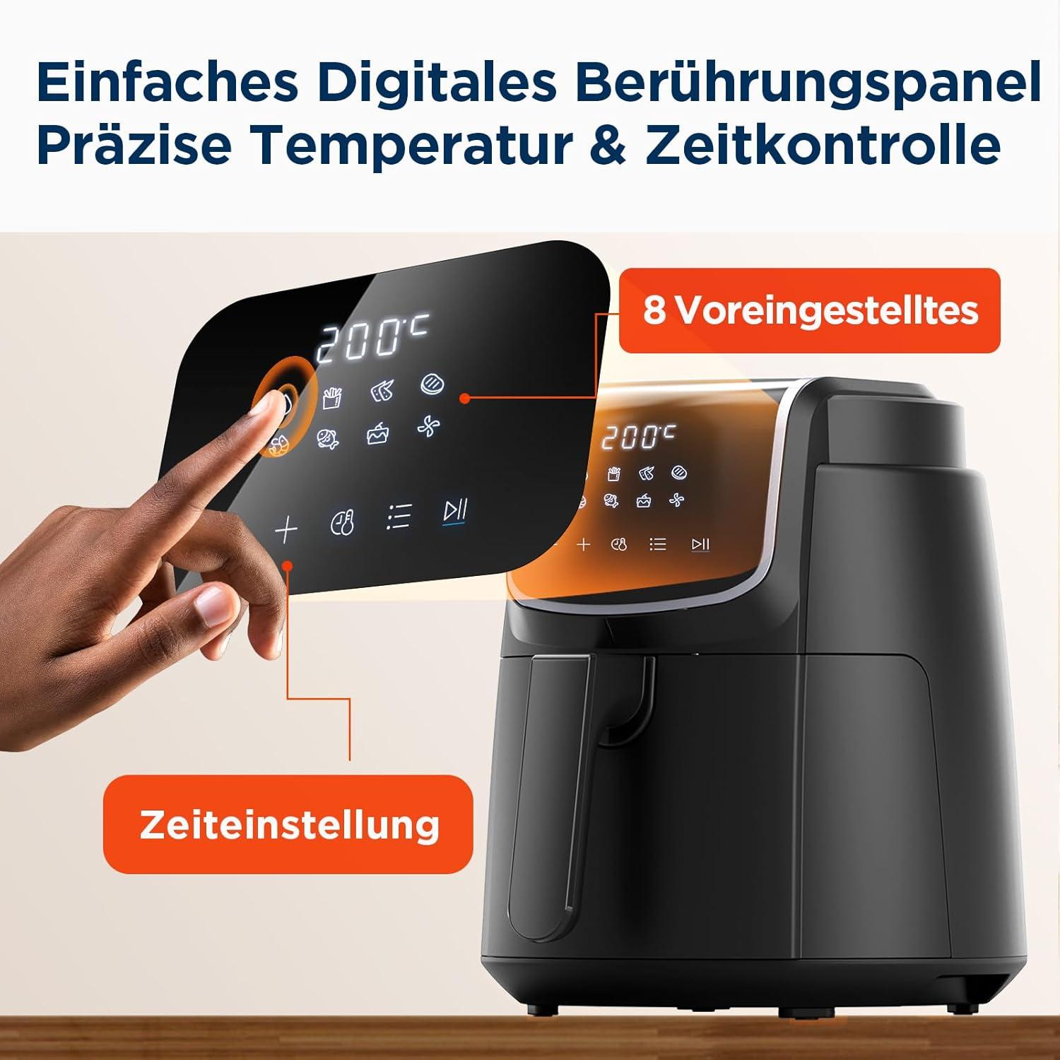 imageMidea Friteuse Air Chaud 2L Compacte 12 Programmes Air Fryer 80200C Panier Antiadhsif Lavable 1150W Sans BPA Idal Petites Cuisines NoirNoir Clair