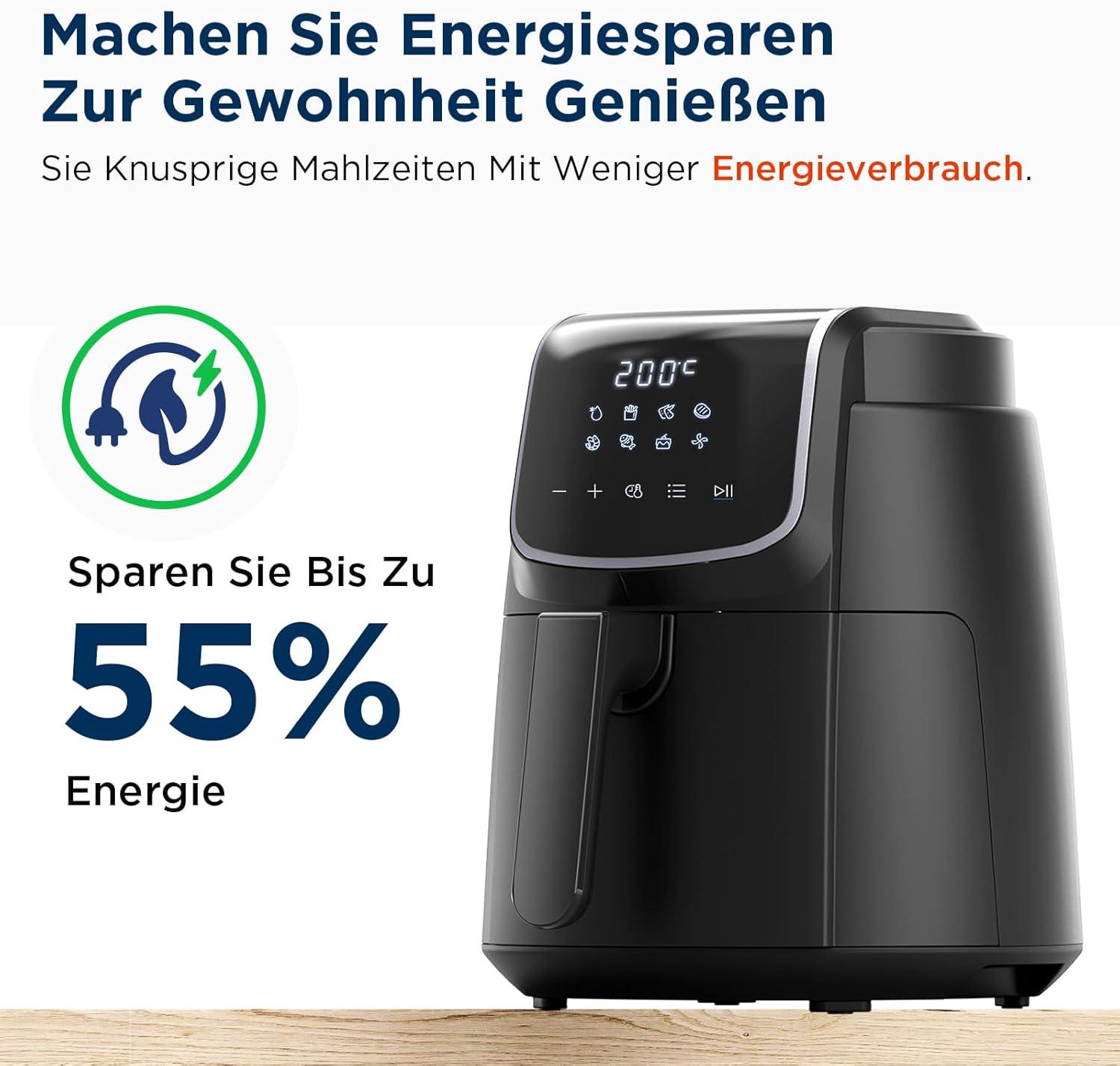 imageMidea Friteuse Air Chaud 2L Compacte 12 Programmes Air Fryer 80200C Panier Antiadhsif Lavable 1150W Sans BPA Idal Petites Cuisines NoirNoir Clair
