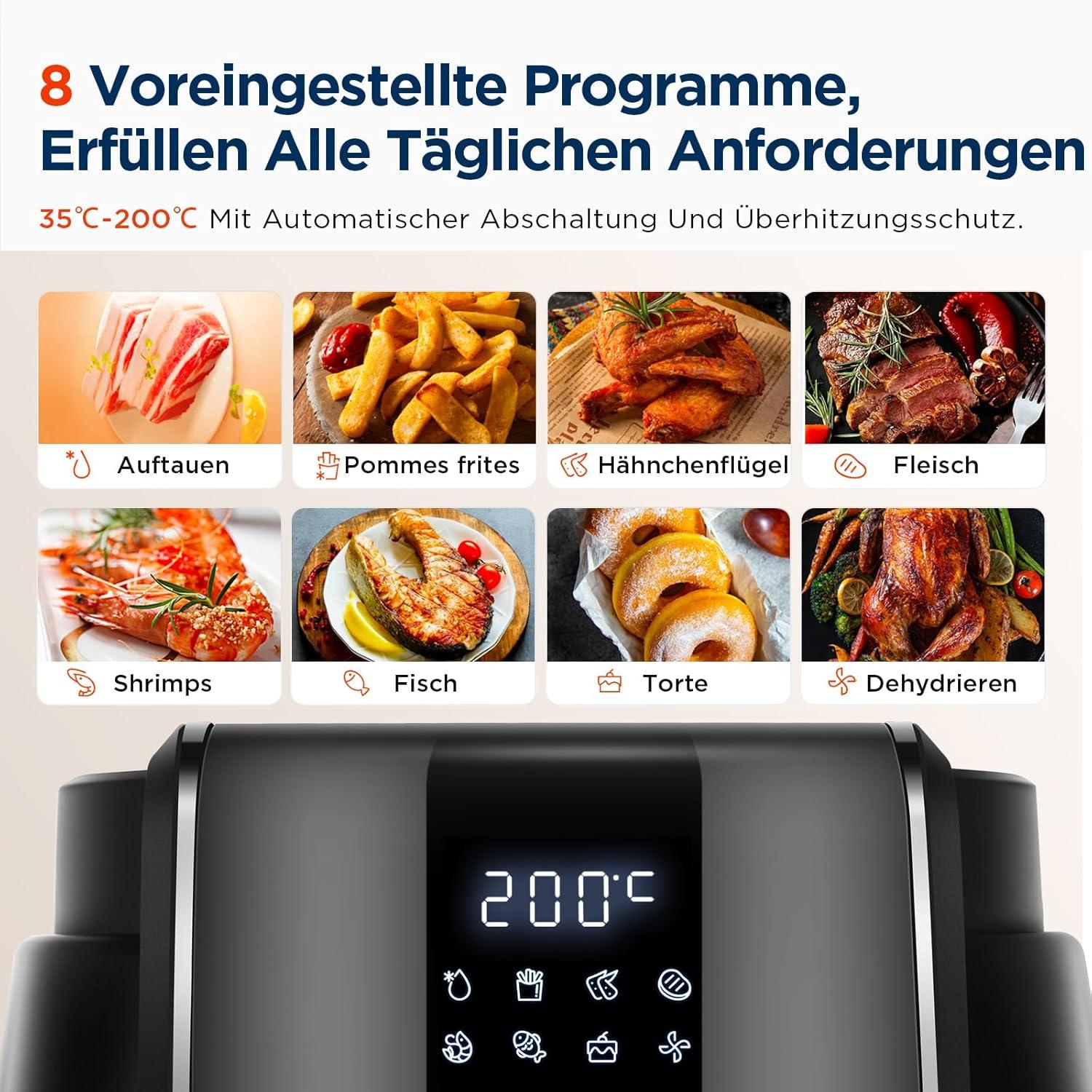 imageMidea Friteuse Air Chaud 2L Compacte 12 Programmes Air Fryer 80200C Panier Antiadhsif Lavable 1150W Sans BPA Idal Petites Cuisines NoirNoir Clair