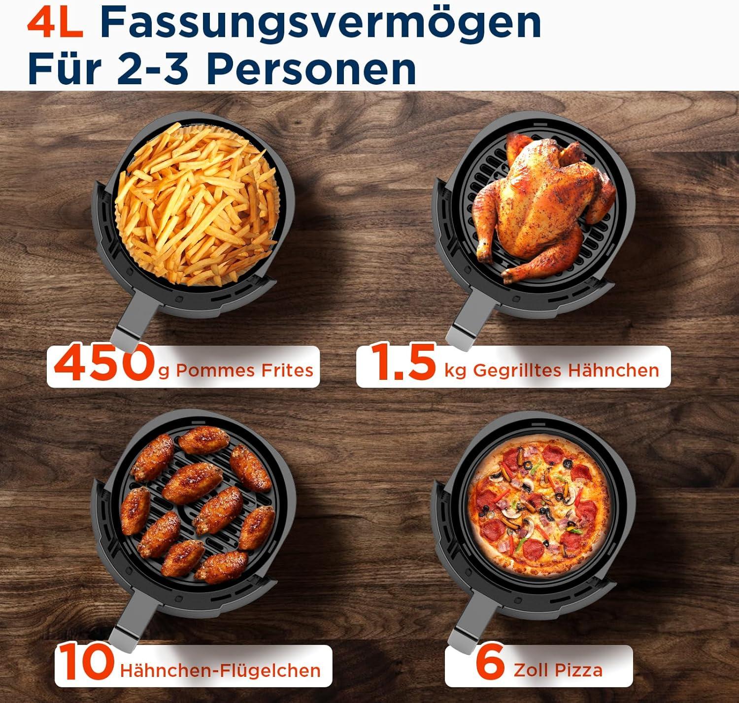 imageMidea Friteuse Air Chaud 2L Compacte 12 Programmes Air Fryer 80200C Panier Antiadhsif Lavable 1150W Sans BPA Idal Petites Cuisines NoirNoir Clair