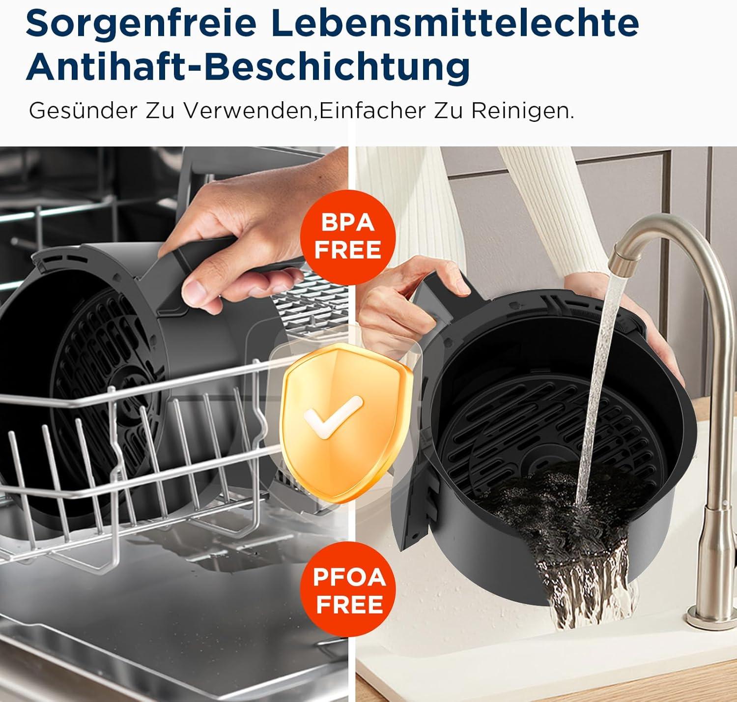 imageMidea Friteuse Air Chaud 2L Compacte 12 Programmes Air Fryer 80200C Panier Antiadhsif Lavable 1150W Sans BPA Idal Petites Cuisines NoirNoir Clair
