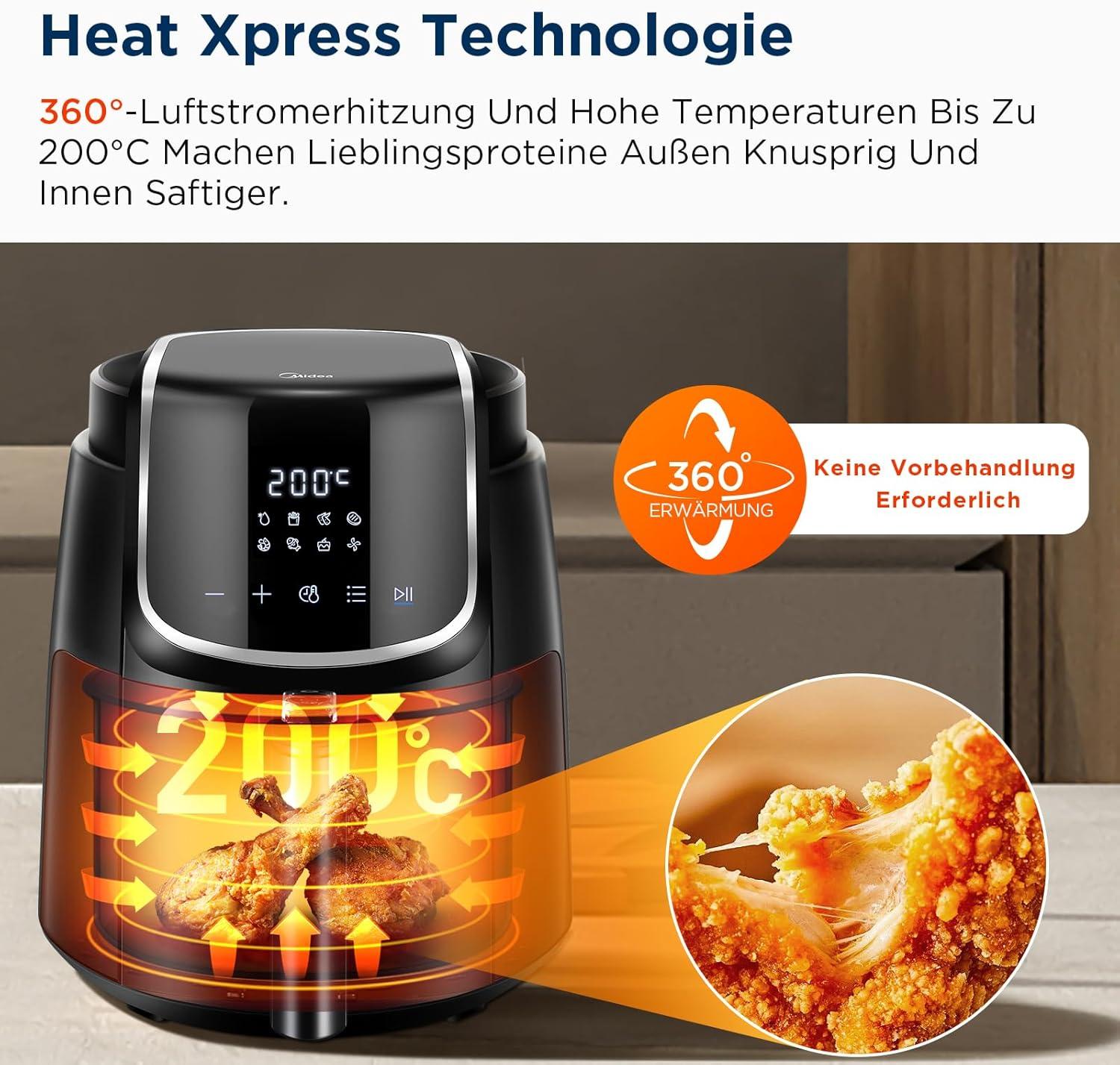 imageMidea Friteuse Air Chaud 2L Compacte 12 Programmes Air Fryer 80200C Panier Antiadhsif Lavable 1150W Sans BPA Idal Petites Cuisines NoirNoir Clair