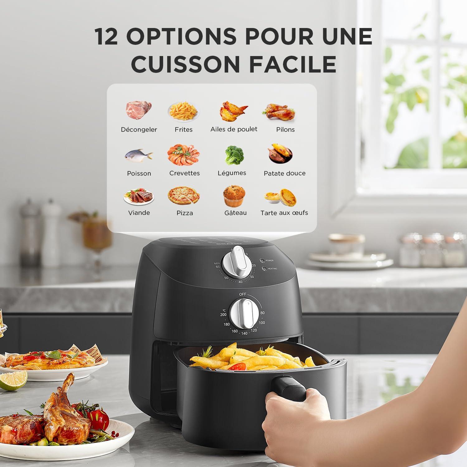 imageMidea Friteuse Air Chaud 2L Compacte 12 Programmes Air Fryer 80200C Panier Antiadhsif Lavable 1150W Sans BPA Idal Petites Cuisines NoirNoir Mat