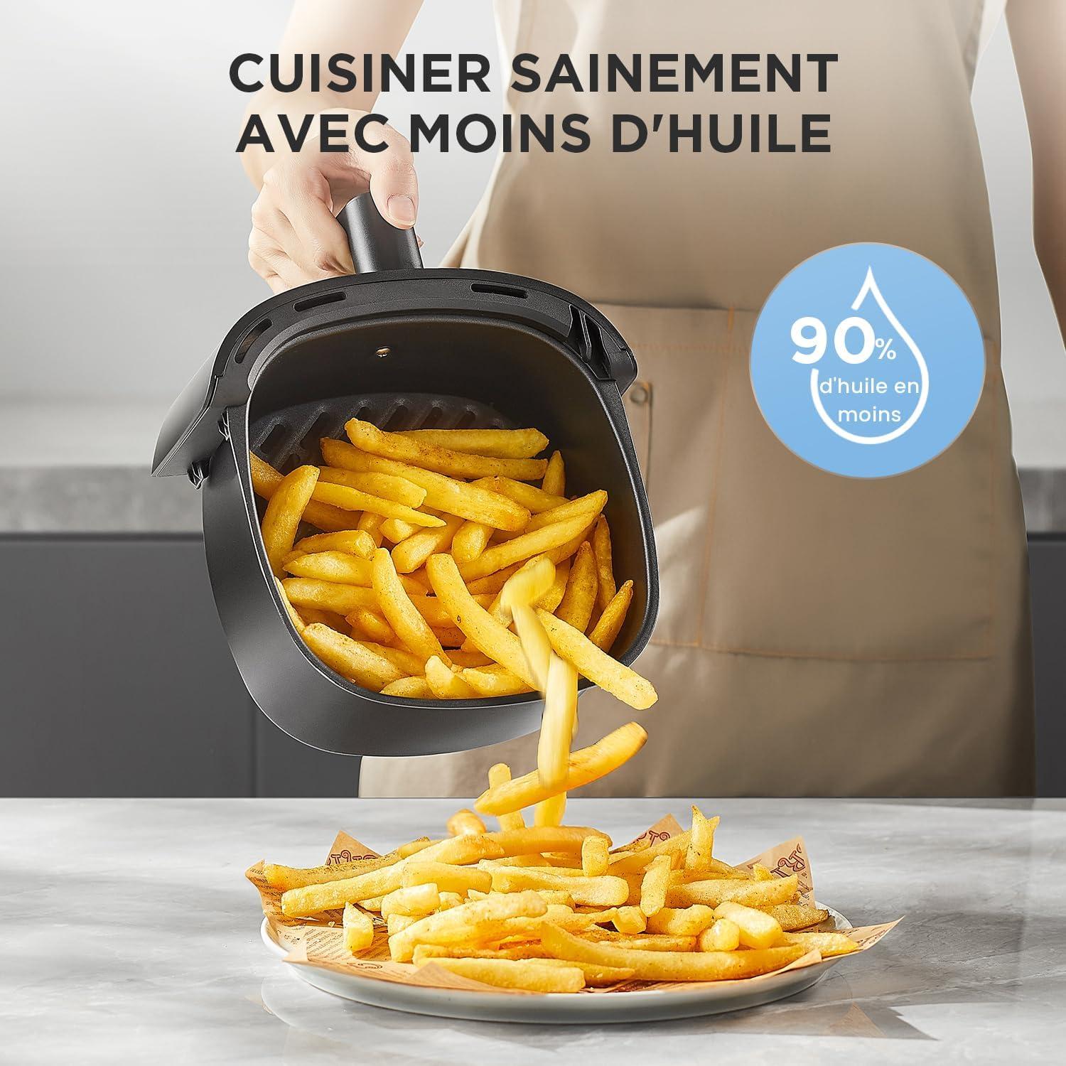 imageMidea Friteuse Air Chaud 2L Compacte 12 Programmes Air Fryer 80200C Panier Antiadhsif Lavable 1150W Sans BPA Idal Petites Cuisines NoirNoir Mat
