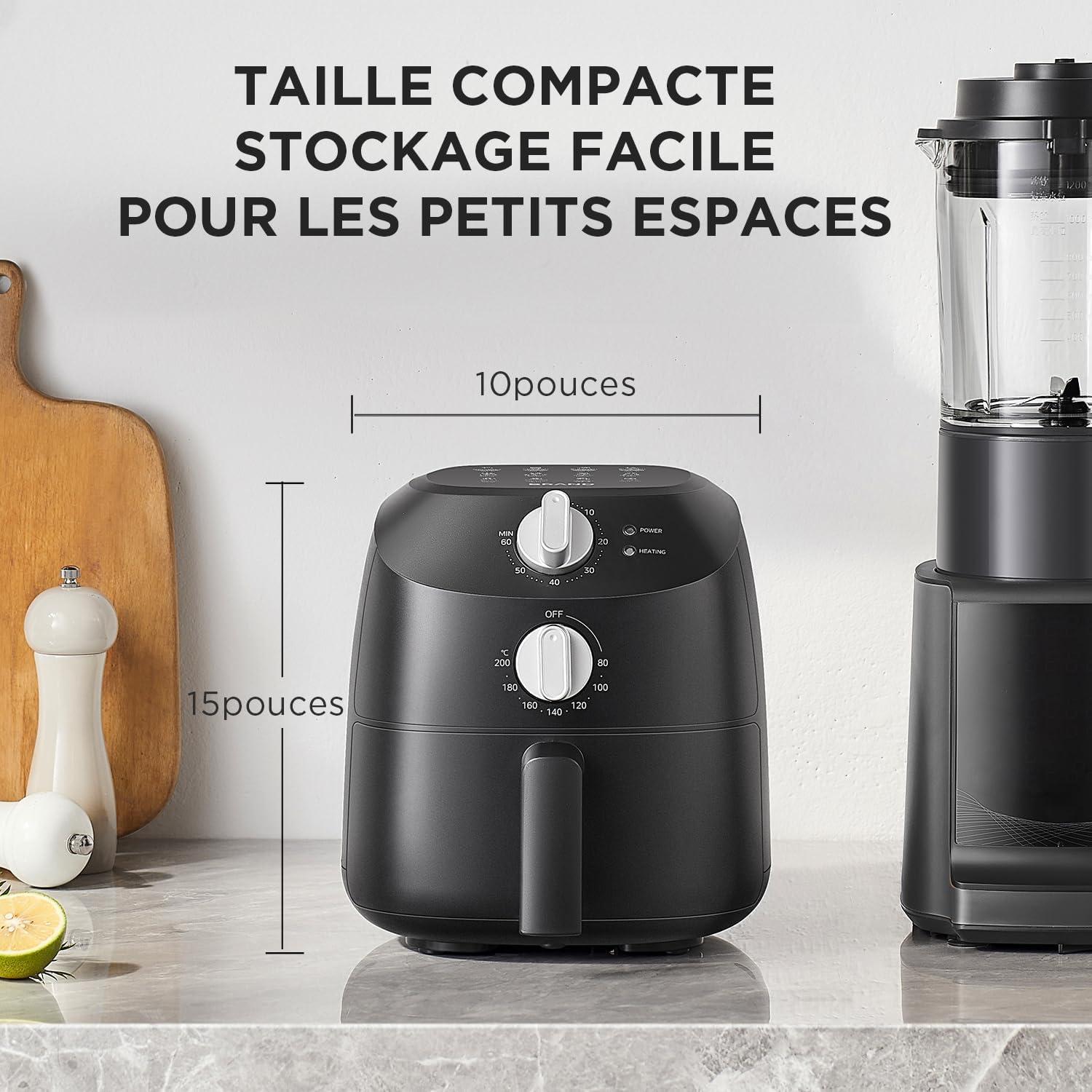 imageMidea Friteuse Air Chaud 2L Compacte 12 Programmes Air Fryer 80200C Panier Antiadhsif Lavable 1150W Sans BPA Idal Petites Cuisines NoirNoir Mat