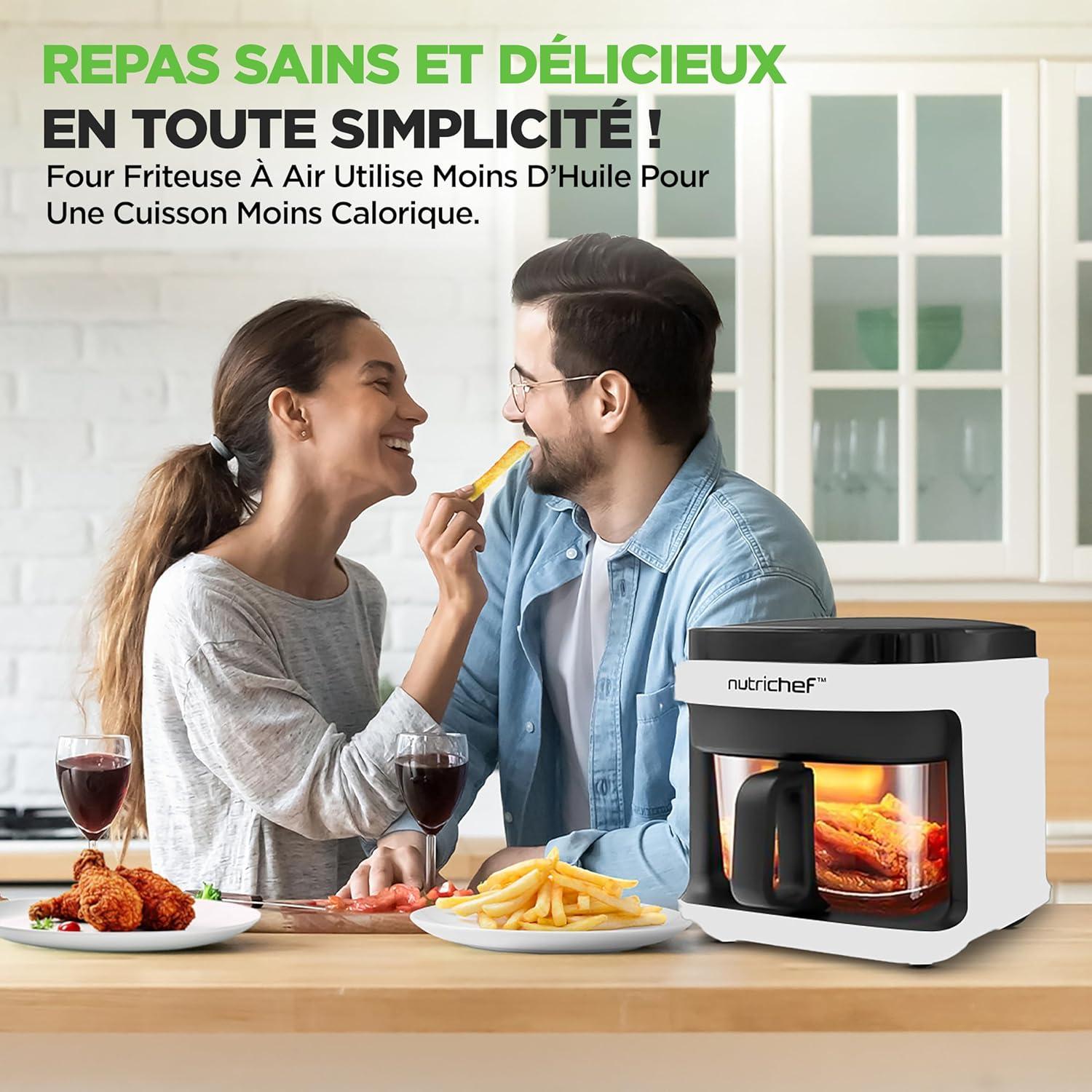 imageNutriChef Friteuse Air 58L 8 Modes Prrgls Bol Transparent Temprature et Temps Prcis Pour Crevettes Frites Ailes Poulet Blanc 2819Blanc