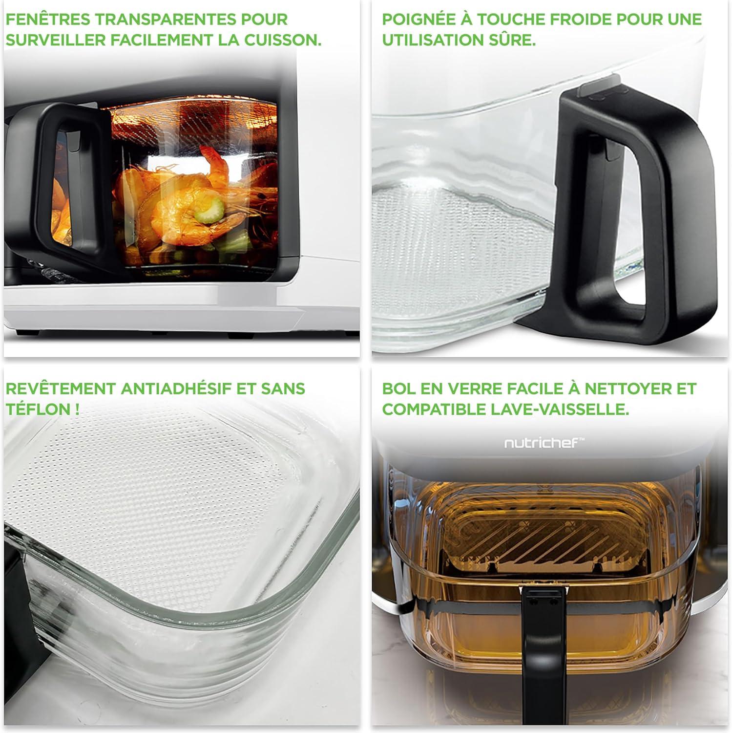 imageNutriChef Friteuse Air 58L 8 Modes Prrgls Bol Transparent Temprature et Temps Prcis Pour Crevettes Frites Ailes Poulet Blanc 2819Blanc