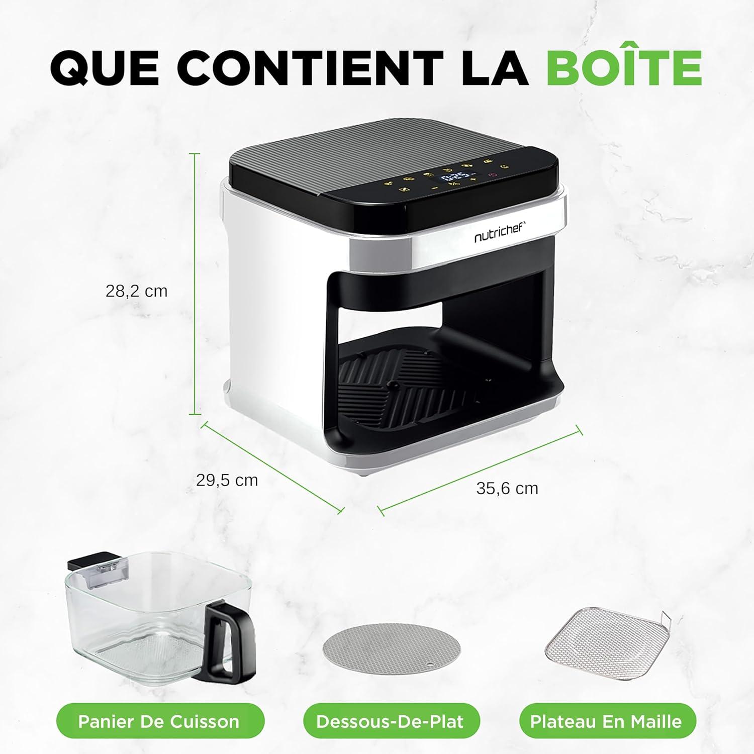 imageNutriChef Friteuse Air 58L 8 Modes Prrgls Bol Transparent Temprature et Temps Prcis Pour Crevettes Frites Ailes Poulet Blanc 2819Blanc