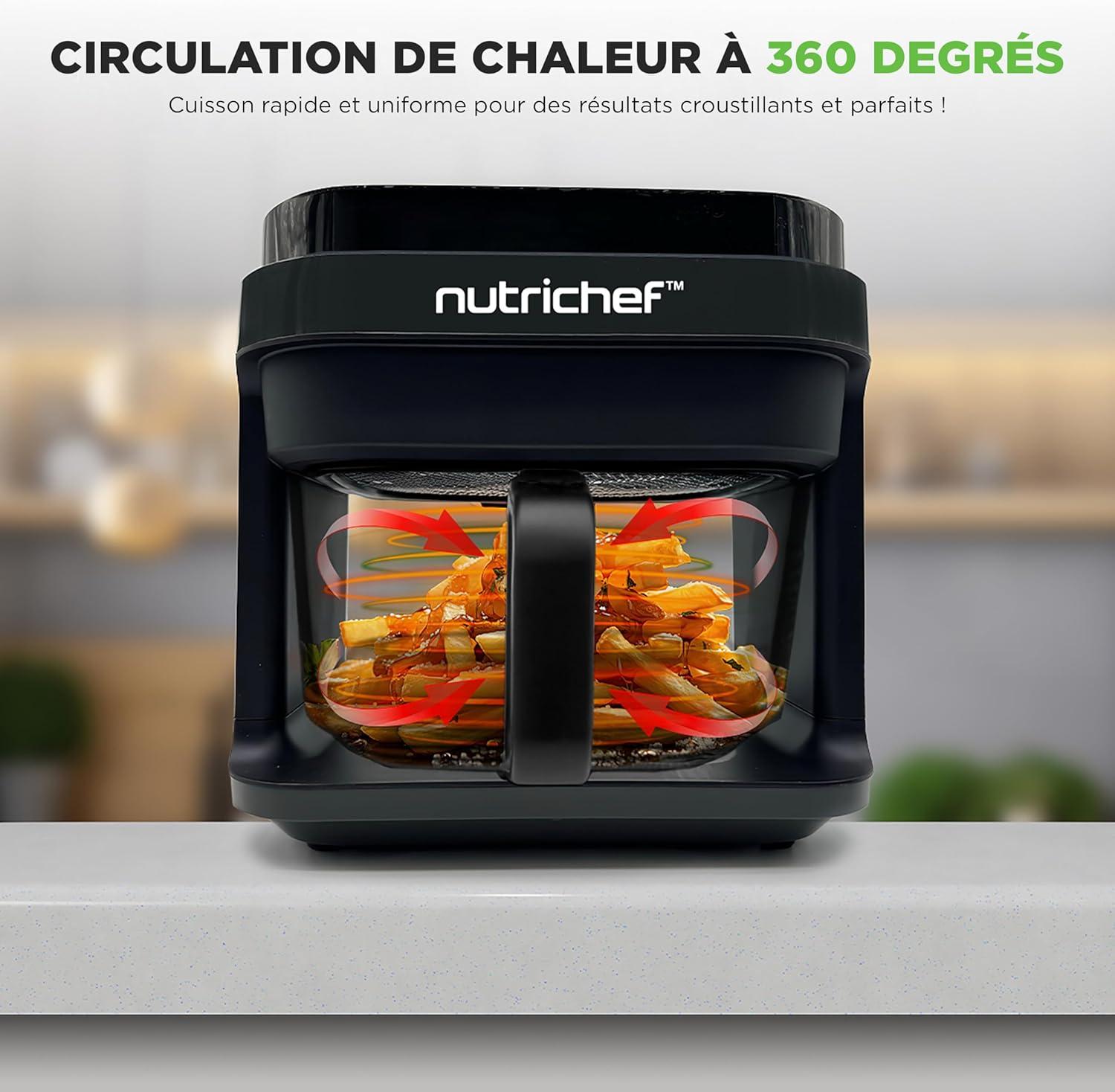 imageNutriChef Friteuse Air 58L 8 Modes Prrgls Bol Transparent Temprature et Temps Prcis Pour Crevettes Frites Ailes Poulet Blanc 2819Gris