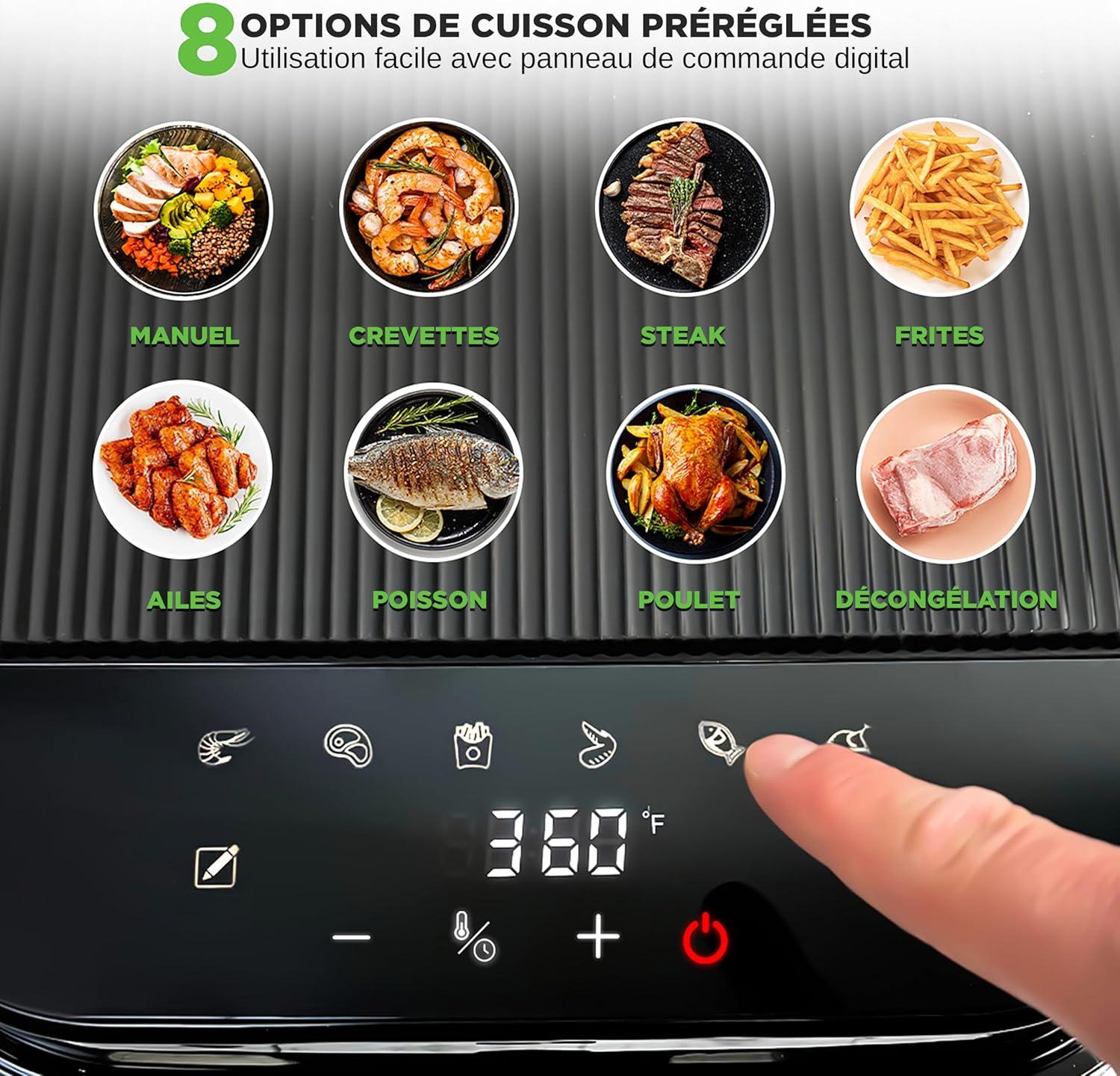 imageNutriChef Friteuse Air 58L 8 Modes Prrgls Bol Transparent Temprature et Temps Prcis Pour Crevettes Frites Ailes Poulet Blanc 2819Gris