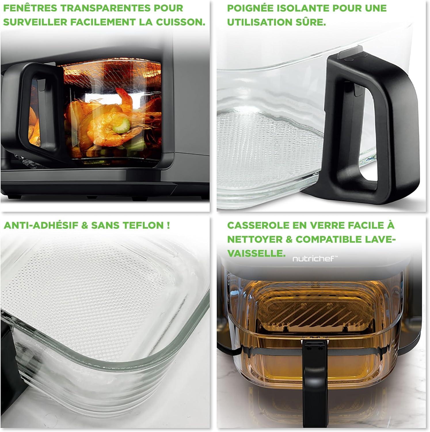 imageNutriChef Friteuse Air 58L 8 Modes Prrgls Bol Transparent Temprature et Temps Prcis Pour Crevettes Frites Ailes Poulet Blanc 2819Gris