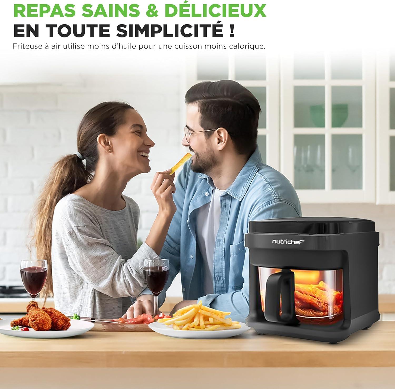 imageNutriChef Friteuse Air 58L 8 Modes Prrgls Bol Transparent Temprature et Temps Prcis Pour Crevettes Frites Ailes Poulet Blanc 2819Gris