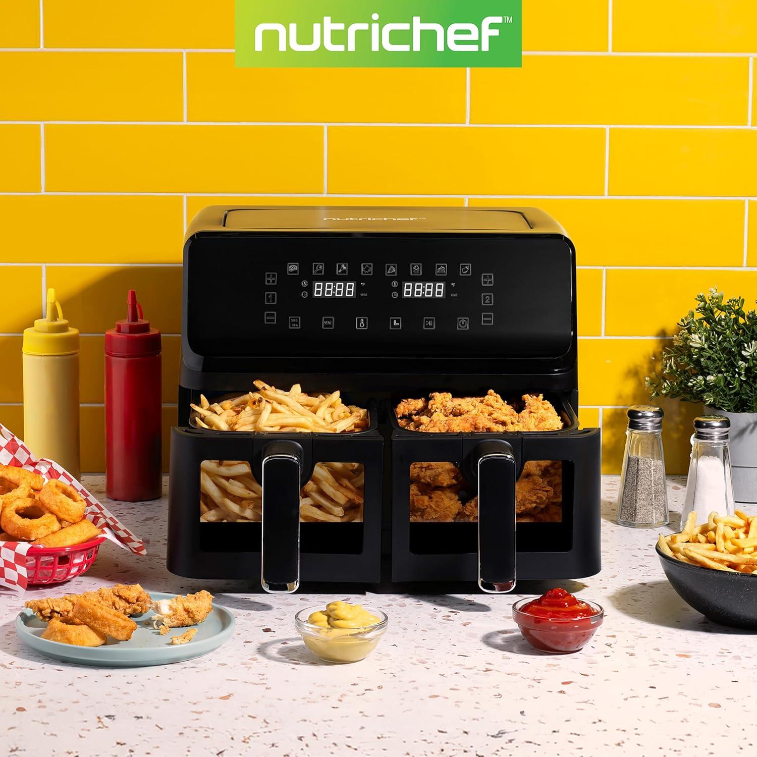 imageNutriChef Friteuse Air 58L 8 Modes Prrgls Bol Transparent Temprature et Temps Prcis Pour Crevettes Frites Ailes Poulet Blanc 2819Noir