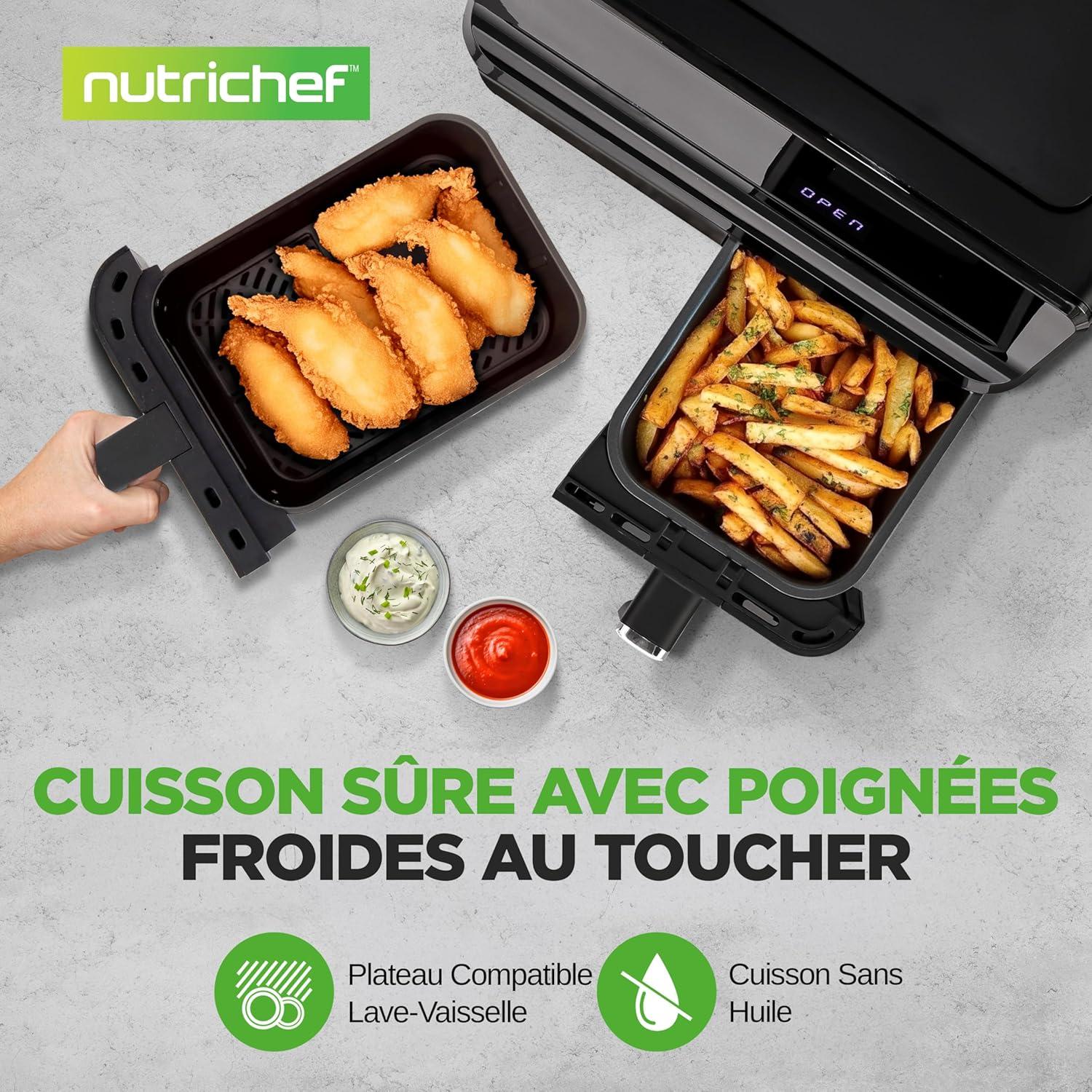 imageNutriChef Friteuse Air 58L 8 Modes Prrgls Bol Transparent Temprature et Temps Prcis Pour Crevettes Frites Ailes Poulet Blanc 2819Noir