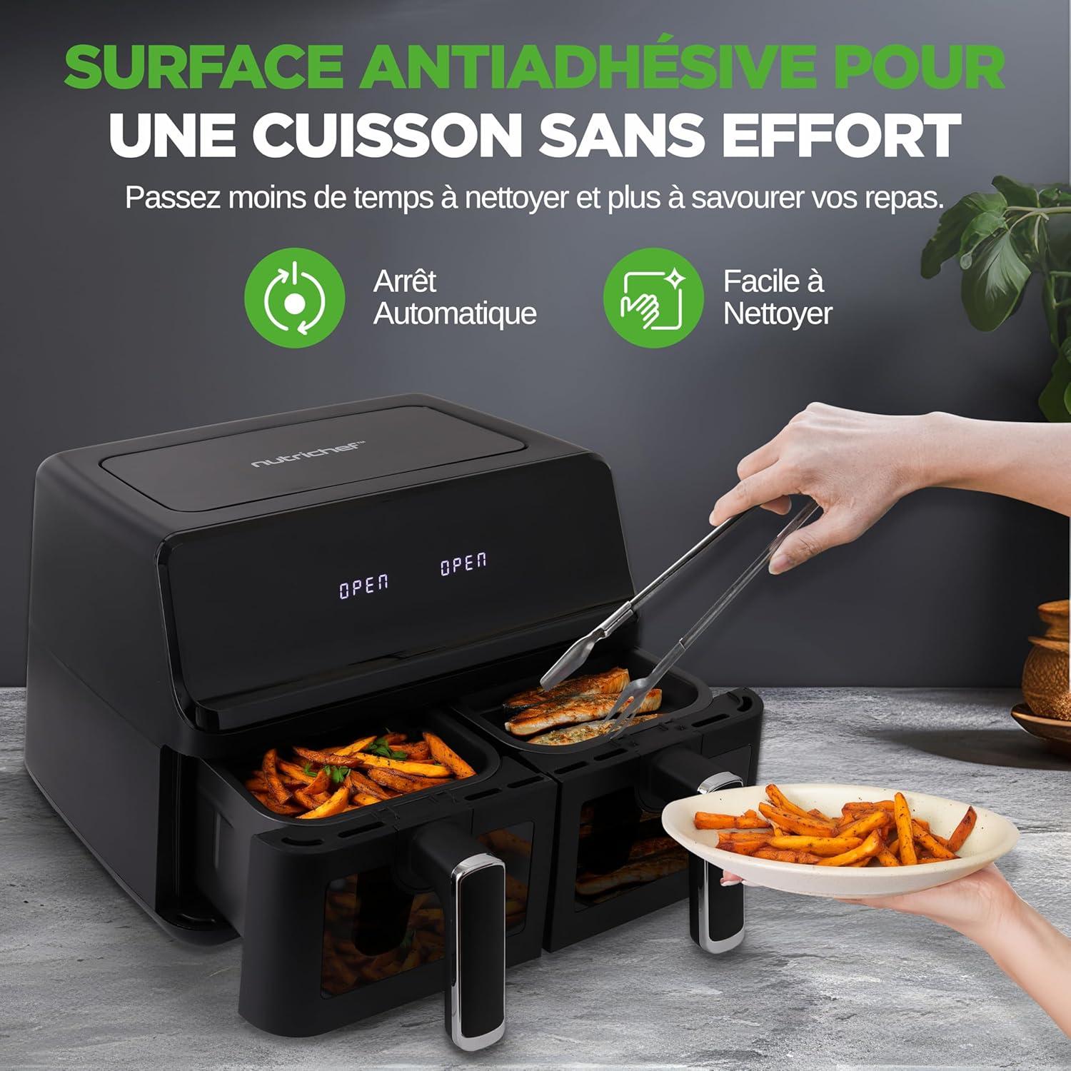 imageNutriChef Friteuse Air 58L 8 Modes Prrgls Bol Transparent Temprature et Temps Prcis Pour Crevettes Frites Ailes Poulet Blanc 2819Noir