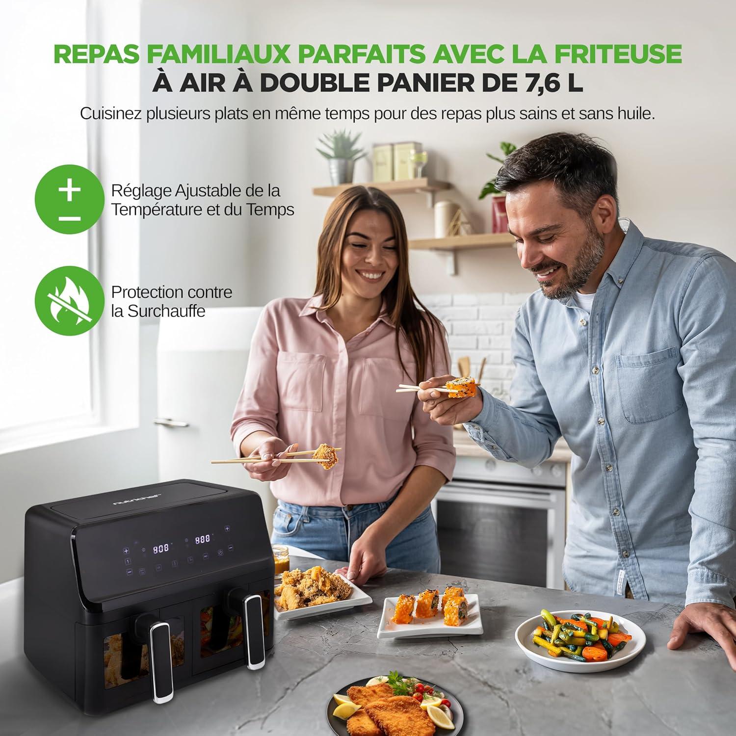 imageNutriChef Friteuse Air 58L 8 Modes Prrgls Bol Transparent Temprature et Temps Prcis Pour Crevettes Frites Ailes Poulet Blanc 2819Noir