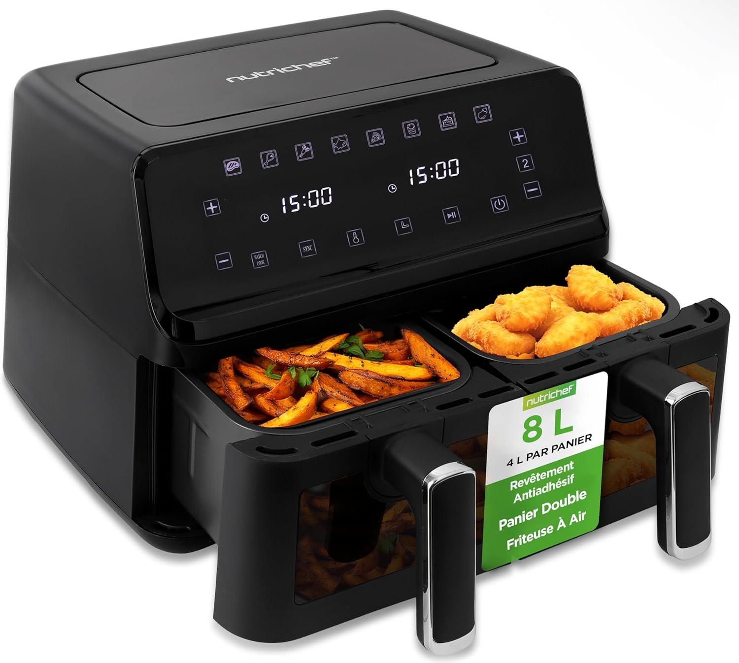 imageNutriChef Friteuse Air 58L 8 Modes Prrgls Bol Transparent Temprature et Temps Prcis Pour Crevettes Frites Ailes Poulet Blanc 2819Noir