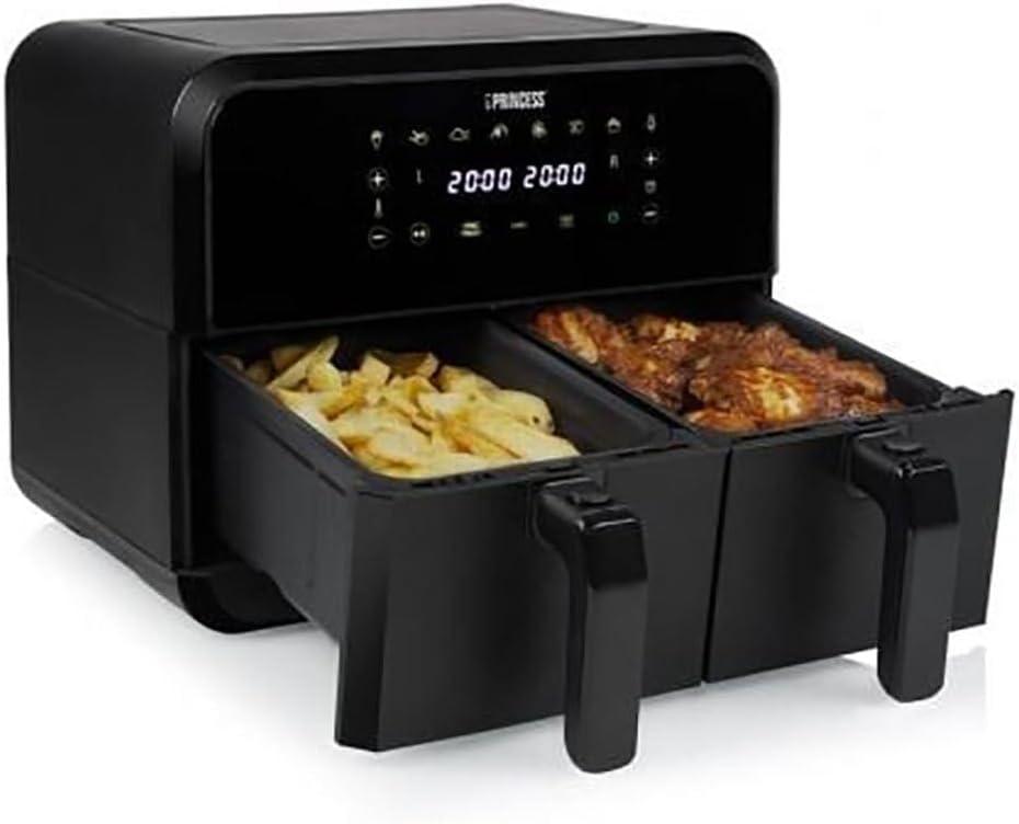 imagePrincess XXL friteuse sans huile double panier 11 L Sans BPA ni PFAS Fin de cuisson synchronise 8 programmes Hublot 2 400 W 1822762x4L