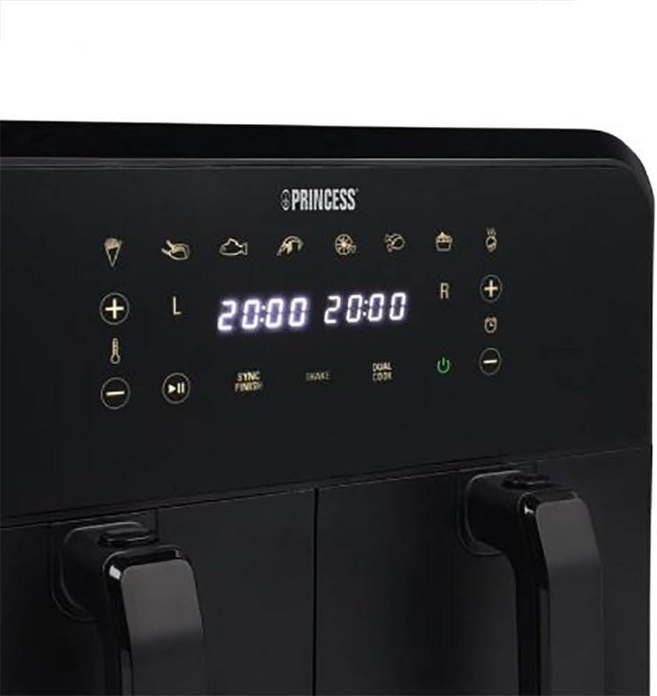 imagePrincess XXL friteuse sans huile double panier 11 L Sans BPA ni PFAS Fin de cuisson synchronise 8 programmes Hublot 2 400 W 1822762x4L