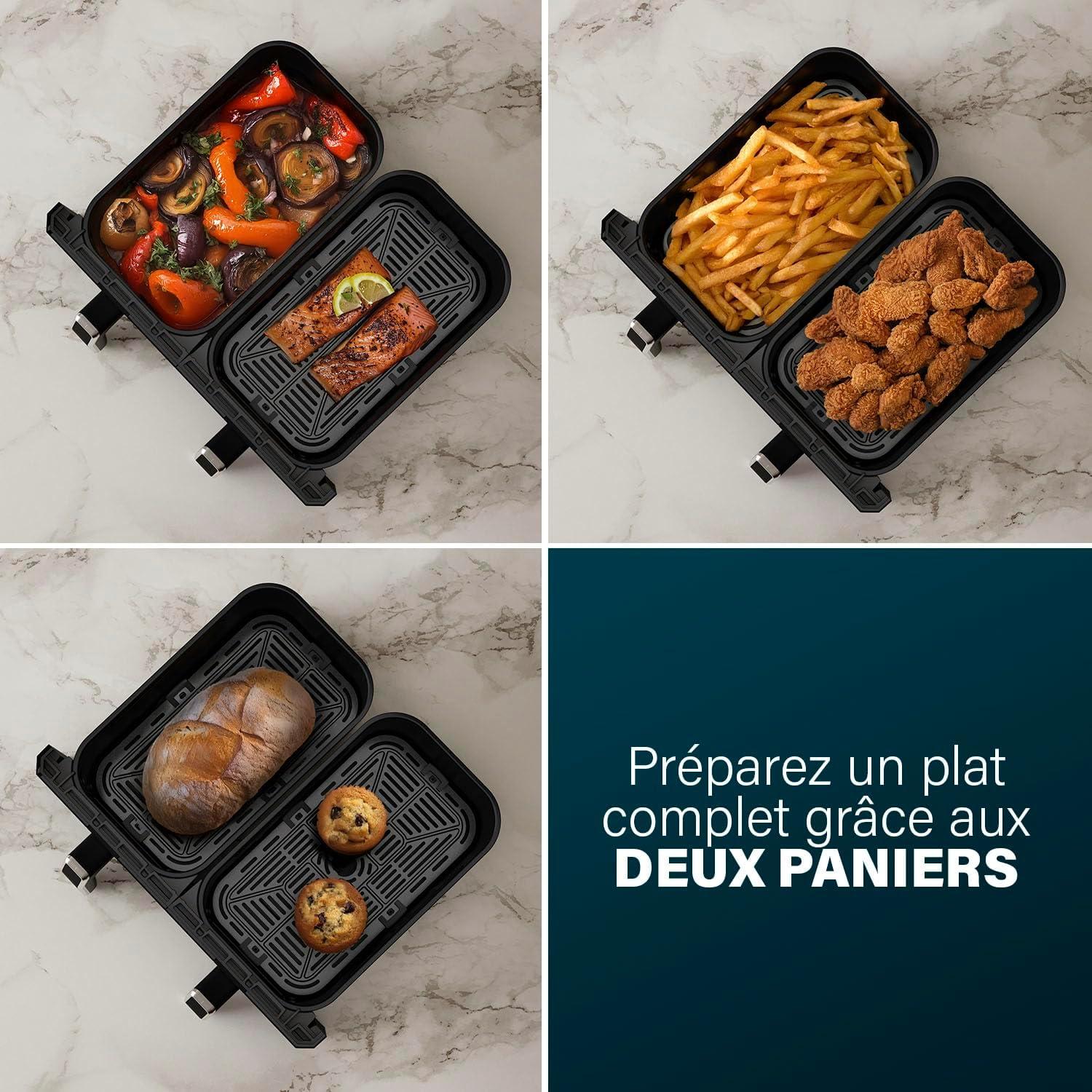 imagePrincess XXL friteuse sans huile double panier 11 L Sans BPA ni PFAS Fin de cuisson synchronise 8 programmes Hublot 2 400 W 1822762x5 5L