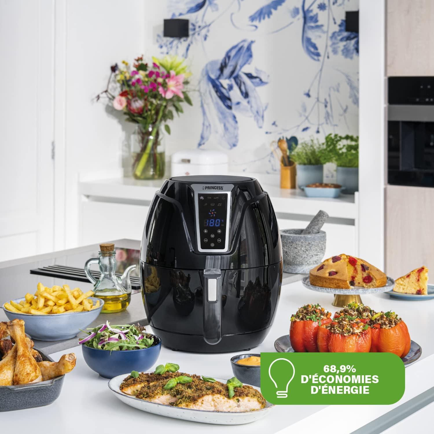 imagePrincess XXL friteuse sans huile double panier 11 L Sans BPA ni PFAS Fin de cuisson synchronise 8 programmes Hublot 2 400 W 1822763 2L