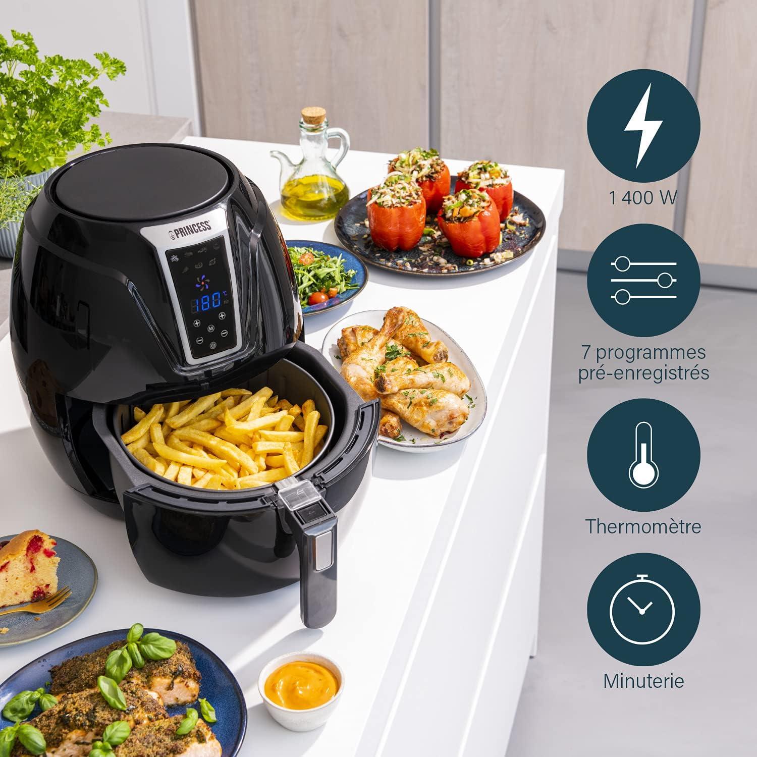 imagePrincess XXL friteuse sans huile double panier 11 L Sans BPA ni PFAS Fin de cuisson synchronise 8 programmes Hublot 2 400 W 1822763 2L