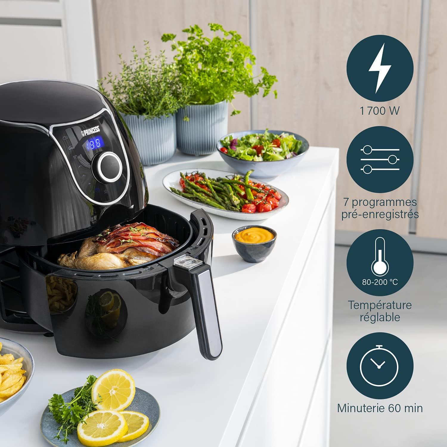imagePrincess XXL friteuse sans huile double panier 11 L Sans BPA ni PFAS Fin de cuisson synchronise 8 programmes Hublot 2 400 W 1822765 2L