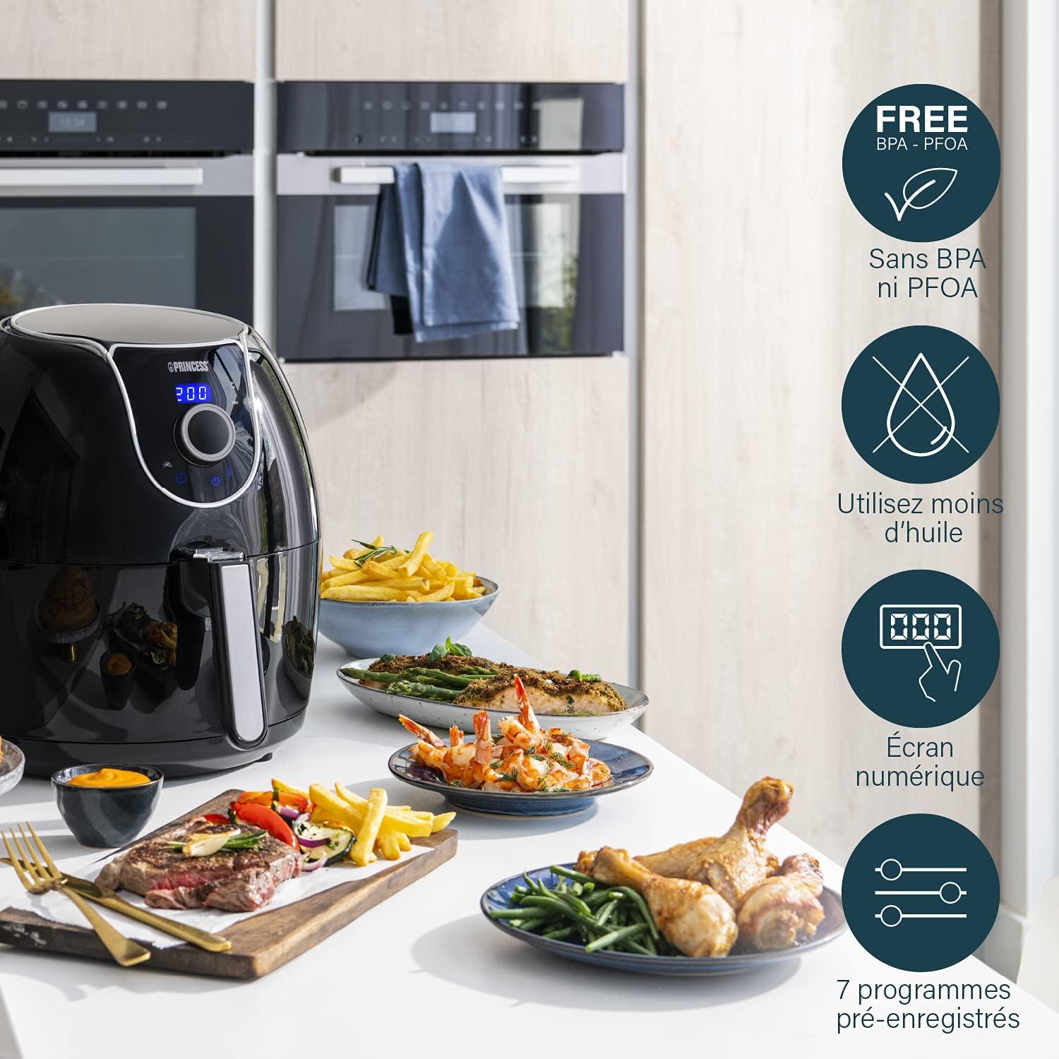 imagePrincess XXL friteuse sans huile double panier 11 L Sans BPA ni PFAS Fin de cuisson synchronise 8 programmes Hublot 2 400 W 1822765 2L