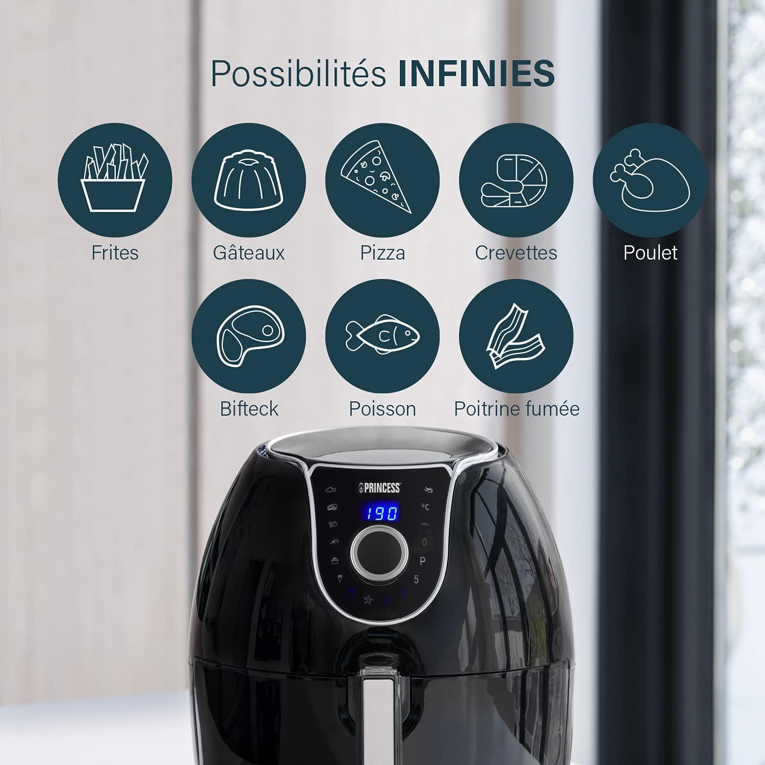 imagePrincess XXL friteuse sans huile double panier 11 L Sans BPA ni PFAS Fin de cuisson synchronise 8 programmes Hublot 2 400 W 1822765 2L
