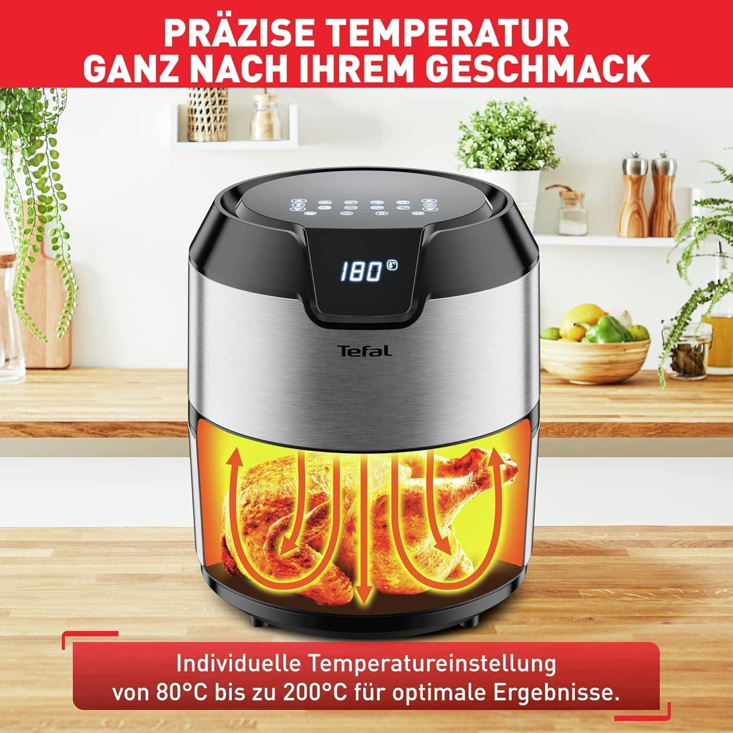 imageTefal EY401D Easy Fry Deluxe Friteuse Air Chaud 1500 W Capacit 42 l XL avec 6 Programmes Automatiques cran Numrique Minuterie Frites pour 6 Portions en Acier InoxydableNoirAcier InoxydableNoir