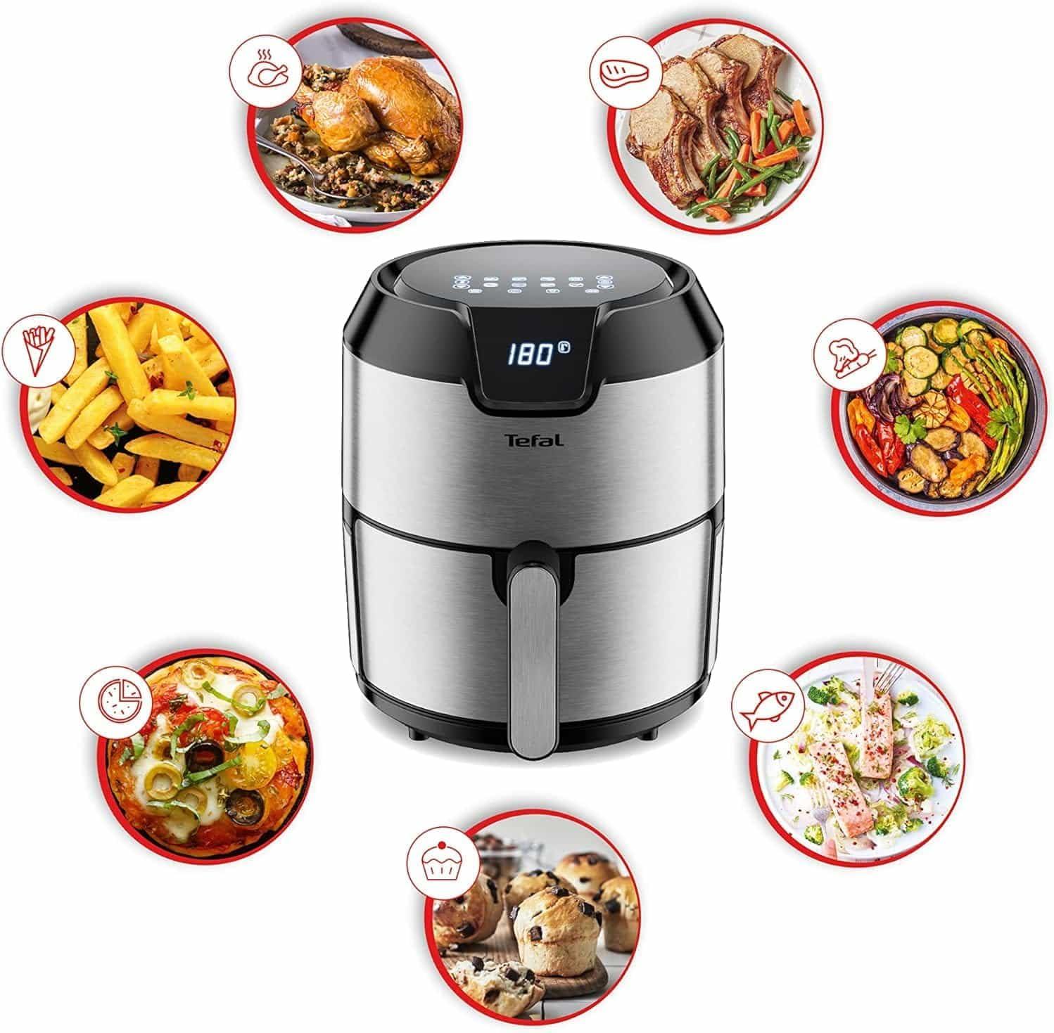 imageTefal EY401D Easy Fry Deluxe Friteuse Air Chaud 1500 W Capacit 42 l XL avec 6 Programmes Automatiques cran Numrique Minuterie Frites pour 6 Portions en Acier InoxydableNoirAcier InoxydableNoir