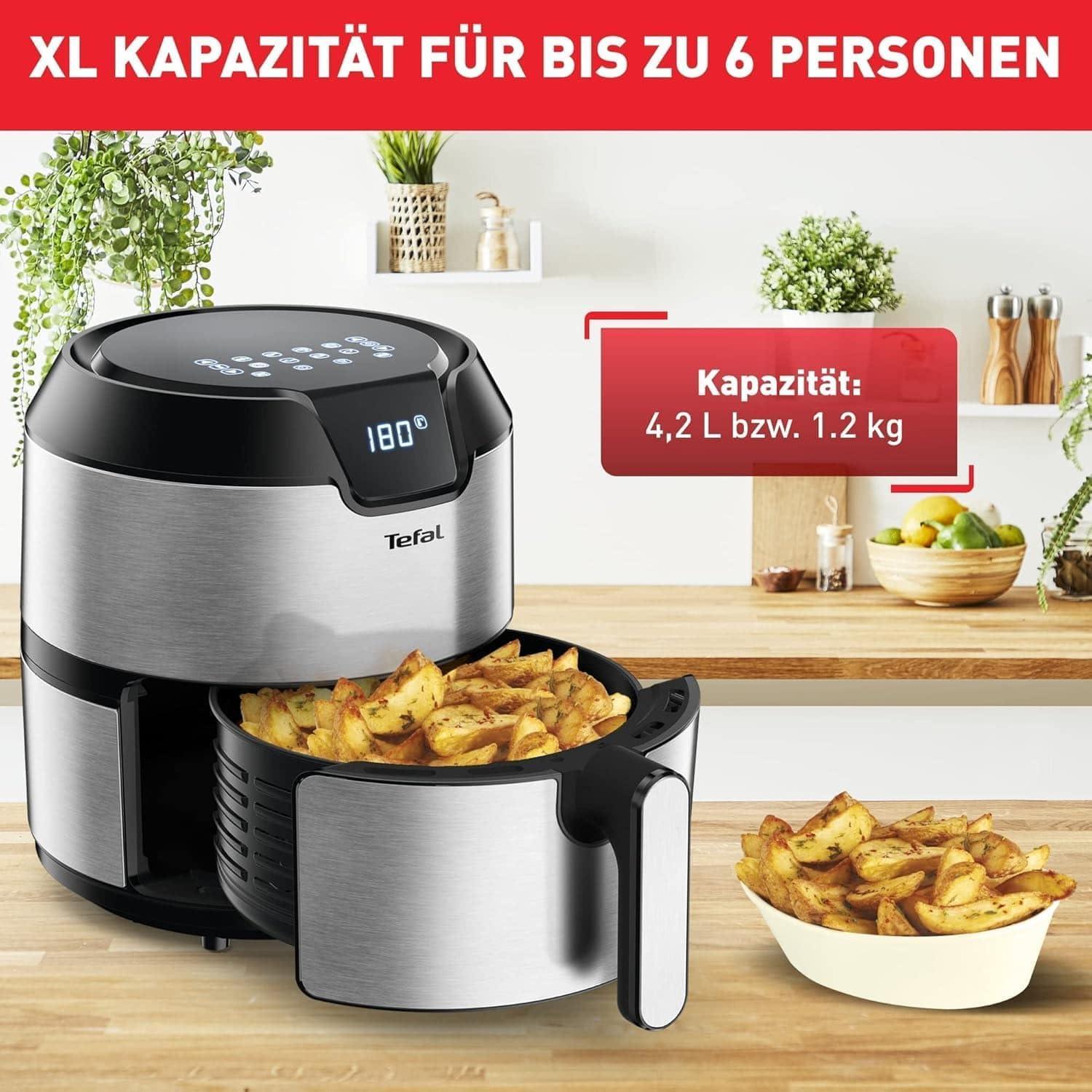 imageTefal EY401D Easy Fry Deluxe Friteuse Air Chaud 1500 W Capacit 42 l XL avec 6 Programmes Automatiques cran Numrique Minuterie Frites pour 6 Portions en Acier InoxydableNoirAcier InoxydableNoir