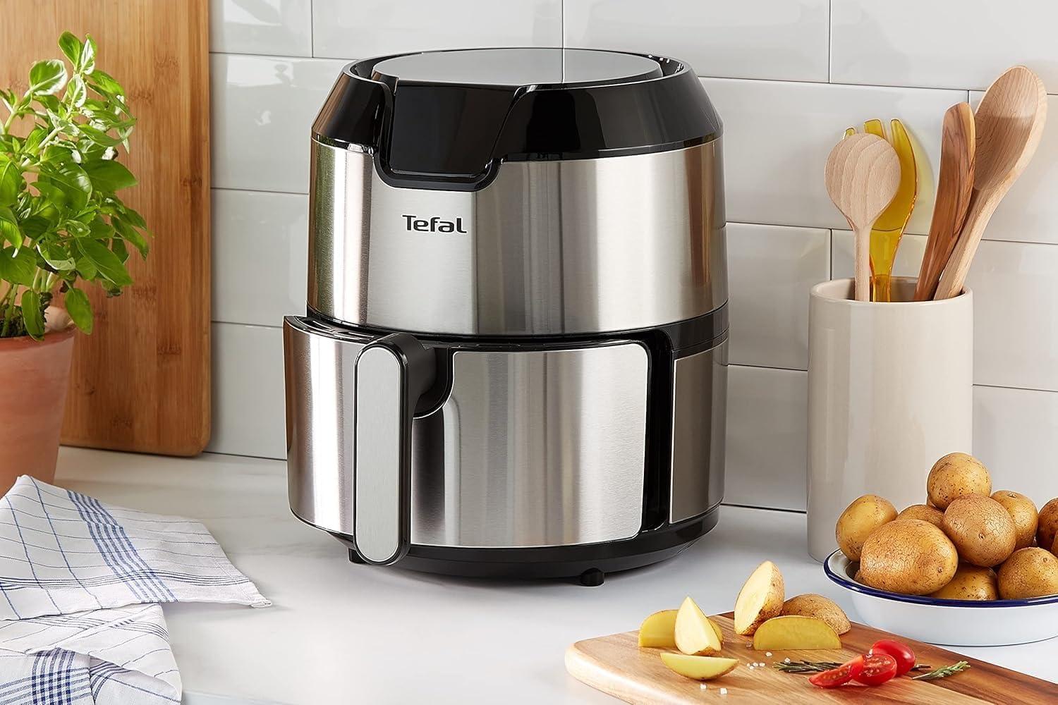 imageTefal EY401D Easy Fry Deluxe Friteuse Air Chaud 1500 W Capacit 42 l XL avec 6 Programmes Automatiques cran Numrique Minuterie Frites pour 6 Portions en Acier InoxydableNoirAcier InoxydableNoir