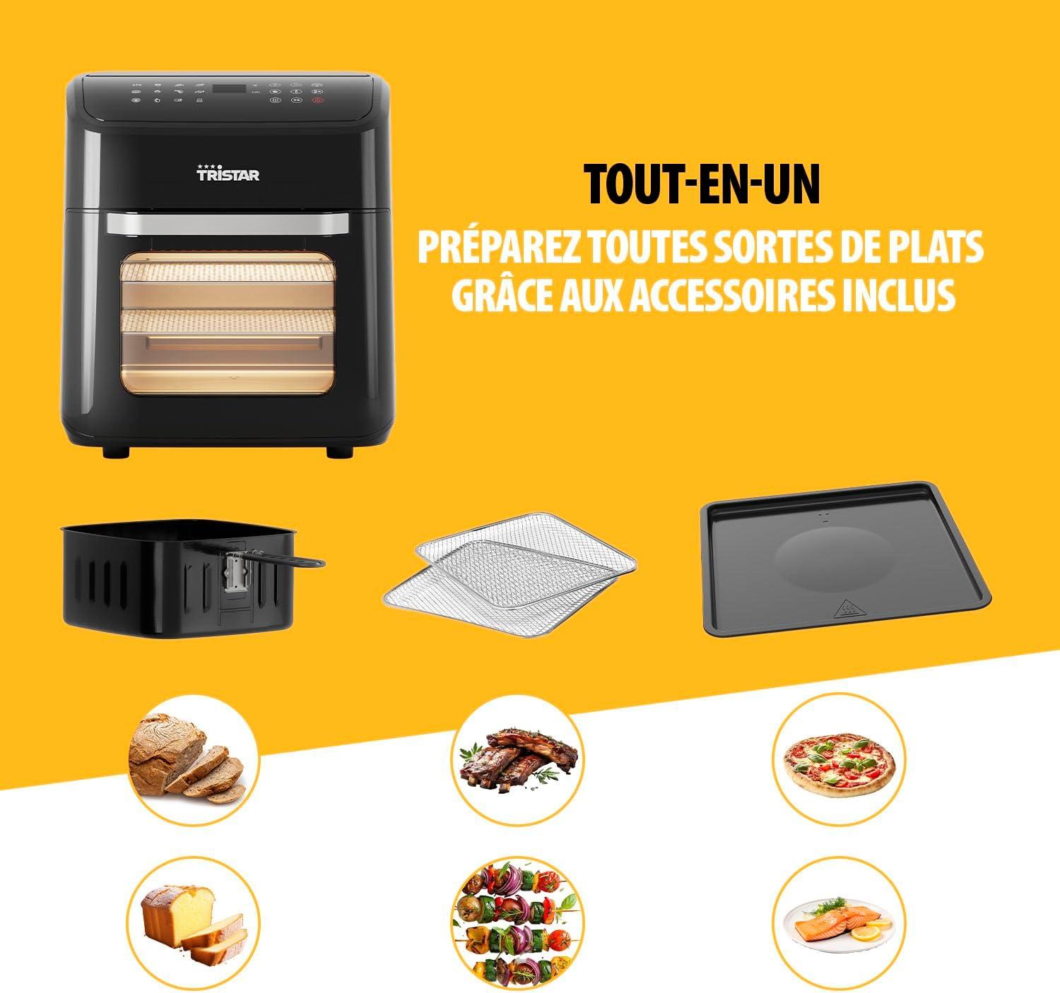 imageTristar Friteuse Air Numrique 8L Capacit 2000W cran Tactile LED 7 Programmes Manuel Fonction Prchauffage et Maintien au Chaud Rappel de Secouage Revtement Antiadhsif FR9418Avec hublot