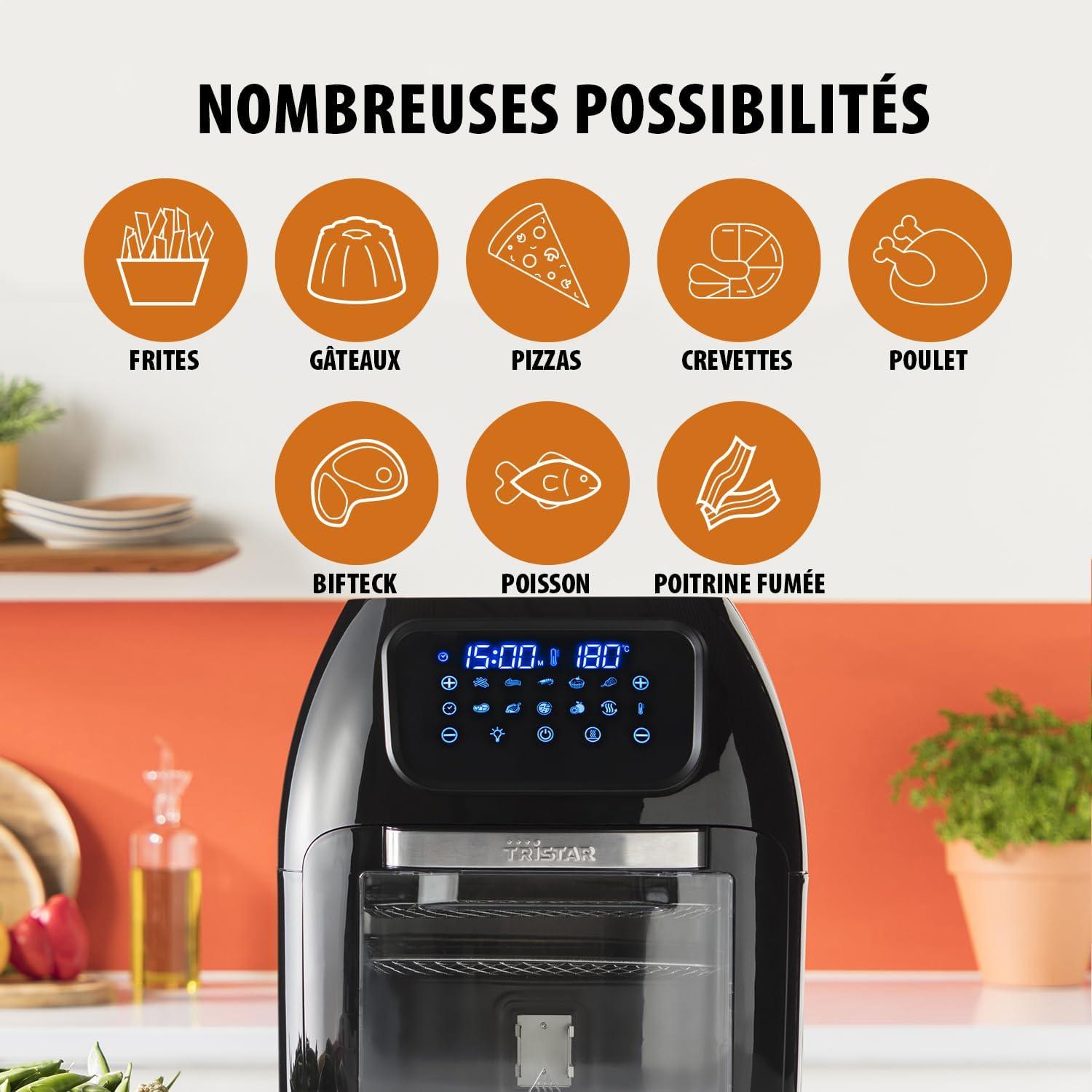 imageTristar Friteuse Air Numrique 8L Capacit 2000W cran Tactile LED 7 Programmes Manuel Fonction Prchauffage et Maintien au Chaud Rappel de Secouage Revtement Antiadhsif FR9418Avec hublot