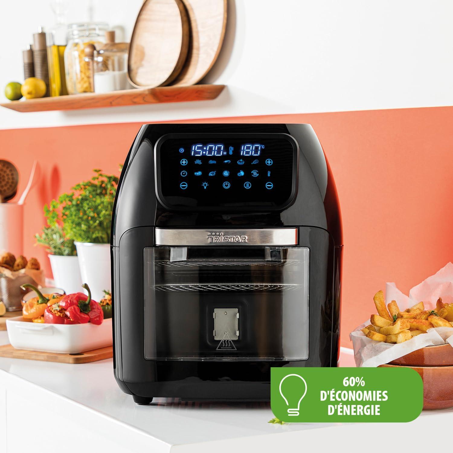 imageTristar Friteuse Air Numrique 8L Capacit 2000W cran Tactile LED 7 Programmes Manuel Fonction Prchauffage et Maintien au Chaud Rappel de Secouage Revtement Antiadhsif FR9418Avec hublot