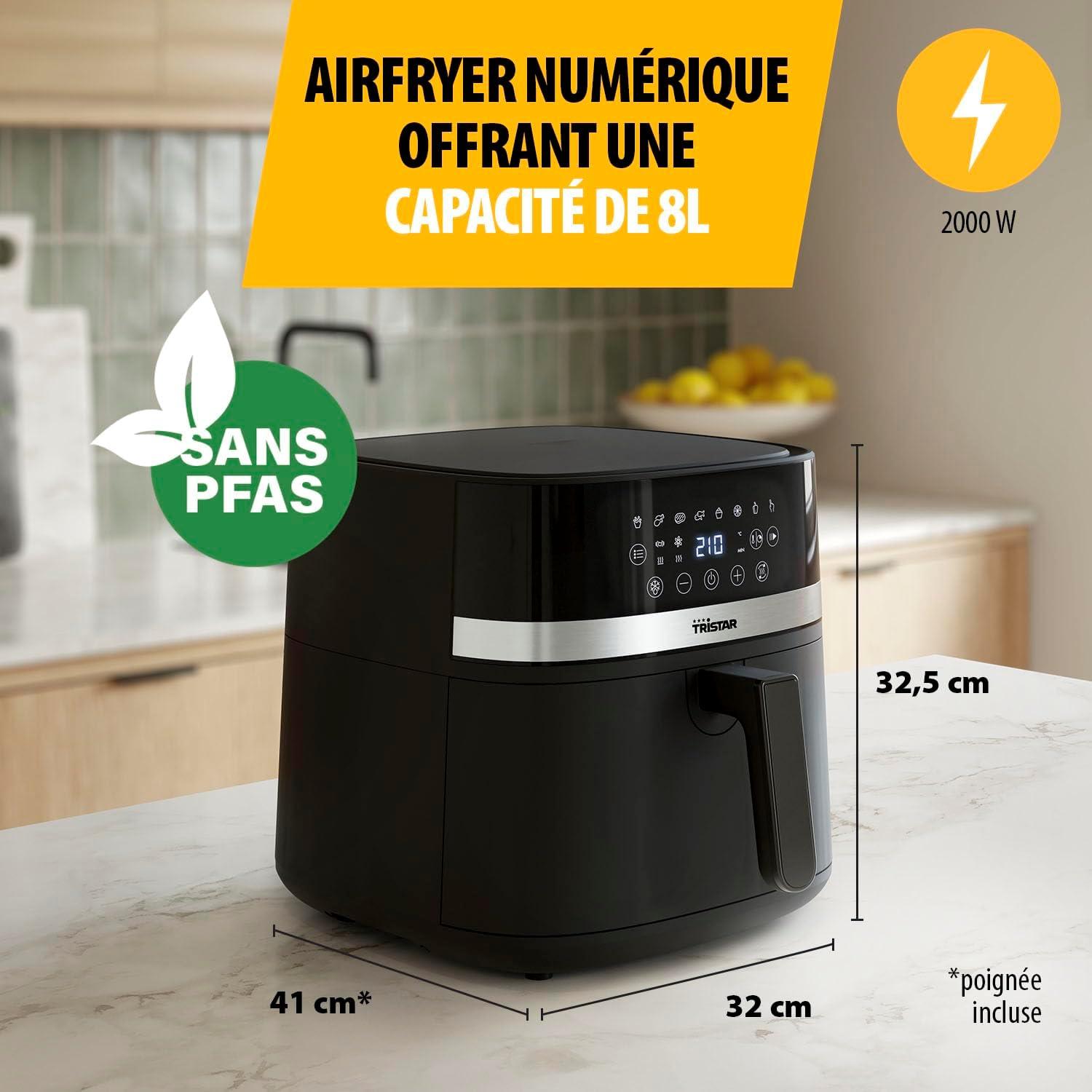 imageTristar Friteuse Air Numrique 8L Capacit 2000W cran Tactile LED 7 Programmes Manuel Fonction Prchauffage et Maintien au Chaud Rappel de Secouage Revtement Antiadhsif FR9418Sans hublot