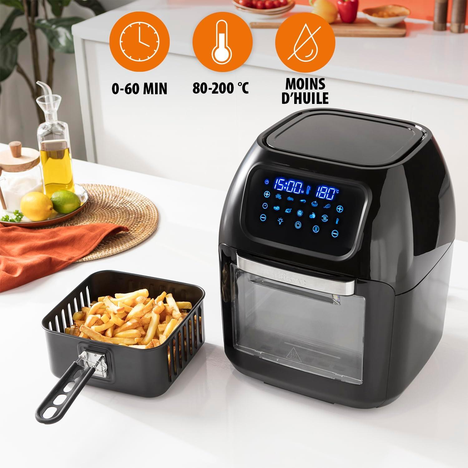 imageTristar Friteuse Air Numrique 8L Capacit 2000W cran Tactile LED 7 Programmes Manuel Fonction Prchauffage et Maintien au Chaud Rappel de Secouage Revtement Antiadhsif FR9418Avec hublot