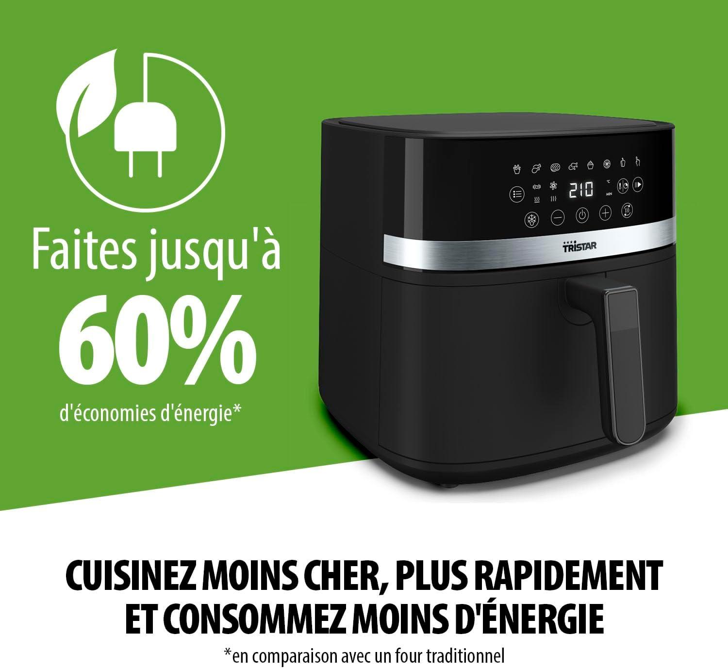imageTristar Friteuse Air Numrique 8L Capacit 2000W cran Tactile LED 7 Programmes Manuel Fonction Prchauffage et Maintien au Chaud Rappel de Secouage Revtement Antiadhsif FR9418Sans hublot