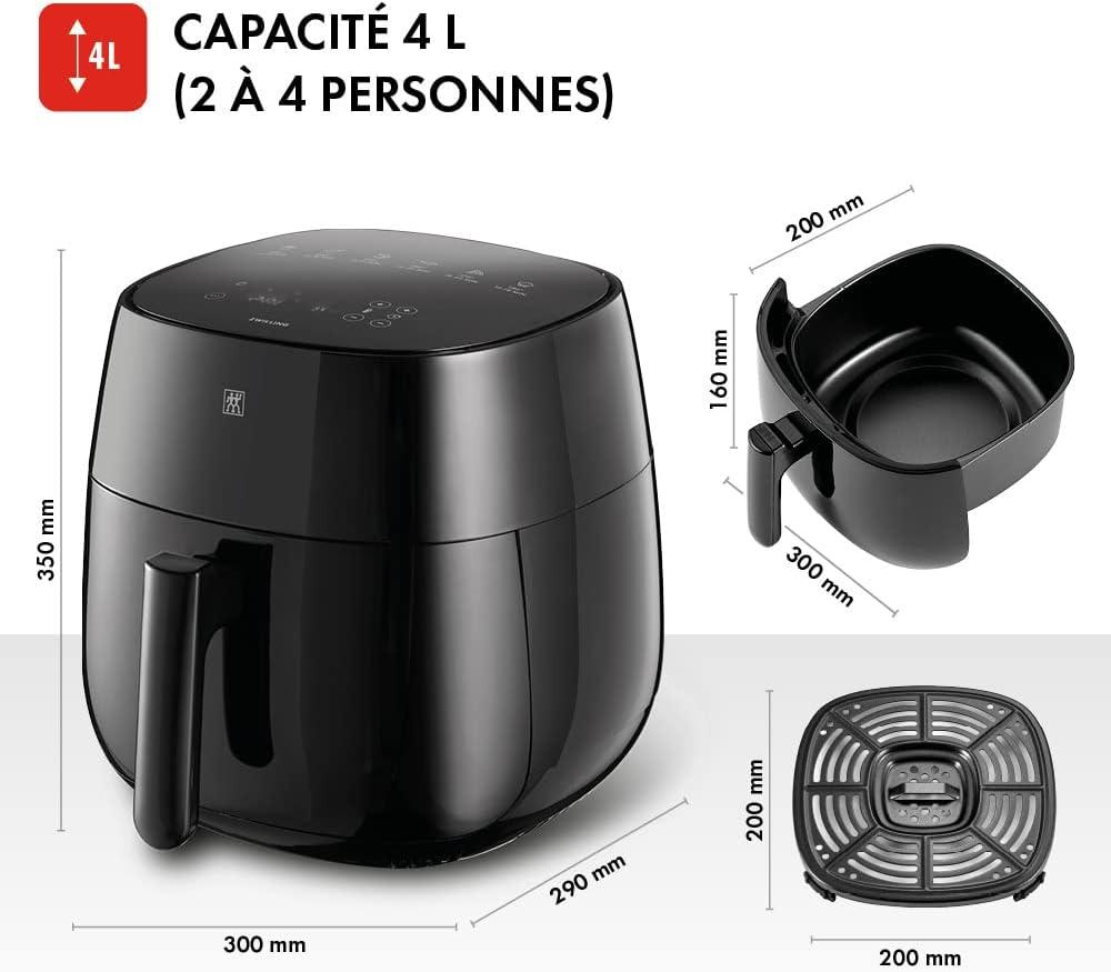 imageZWILLING Air Fryer Friteuse Air Chaud Sans Huile 4 Litres 2 4 Personnes 6 Programmes 1400 W Cuisson Rglable De 80 200 Couleur Noir