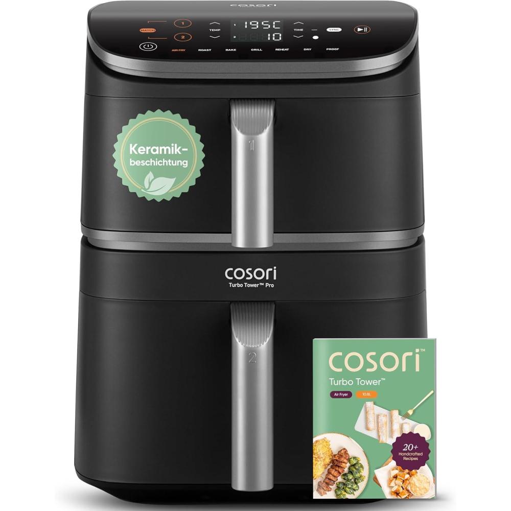 imageCOSORI Air Fryer 108L Turbo Tower ProFriteuse sans huile avec 100 en Cramique Double Stack Dual BlazeampampTurbo Blaze3 Niveaux Cuisson7 Fonctions de Cuisson68 dconomie dnergie300 Recettes108L