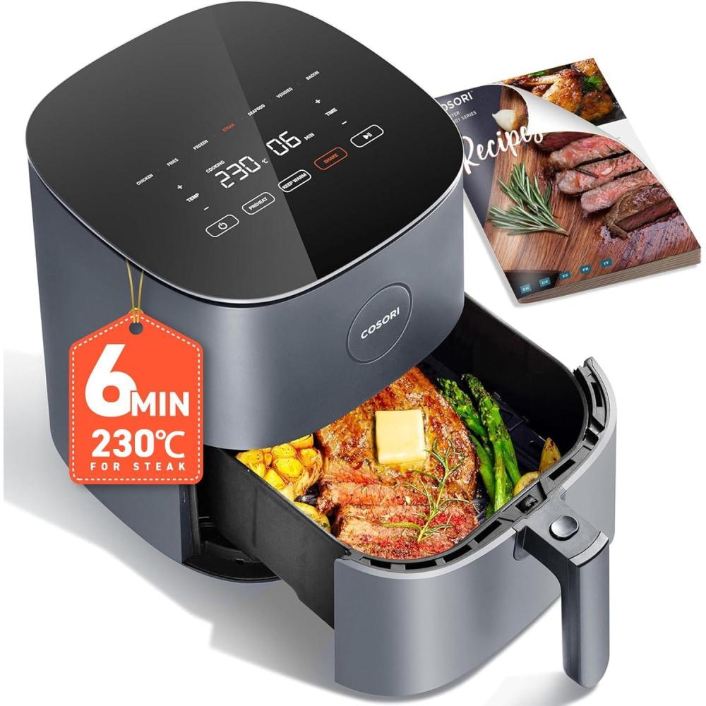 imageCOSORI Air Fryer DUAL BLAZE 64L Easy Fryer Avec Chauffage par le haut et le bas11EN1 Friteuse Sans Huile Parfect pour le Rgime Hyperprotin Gris Fonc47L